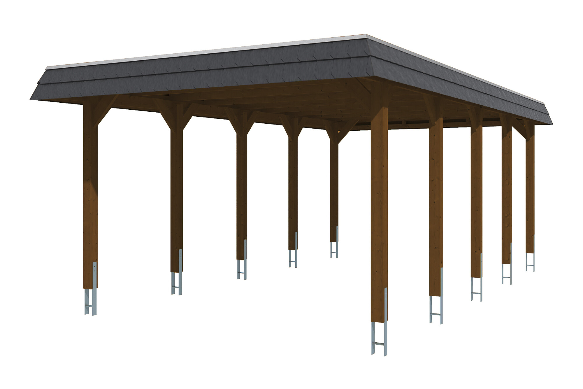 Produktbild: Carport Spreewald 396 x 741 cm mit schwarzer Blende, farblich behandelt in nussbaum