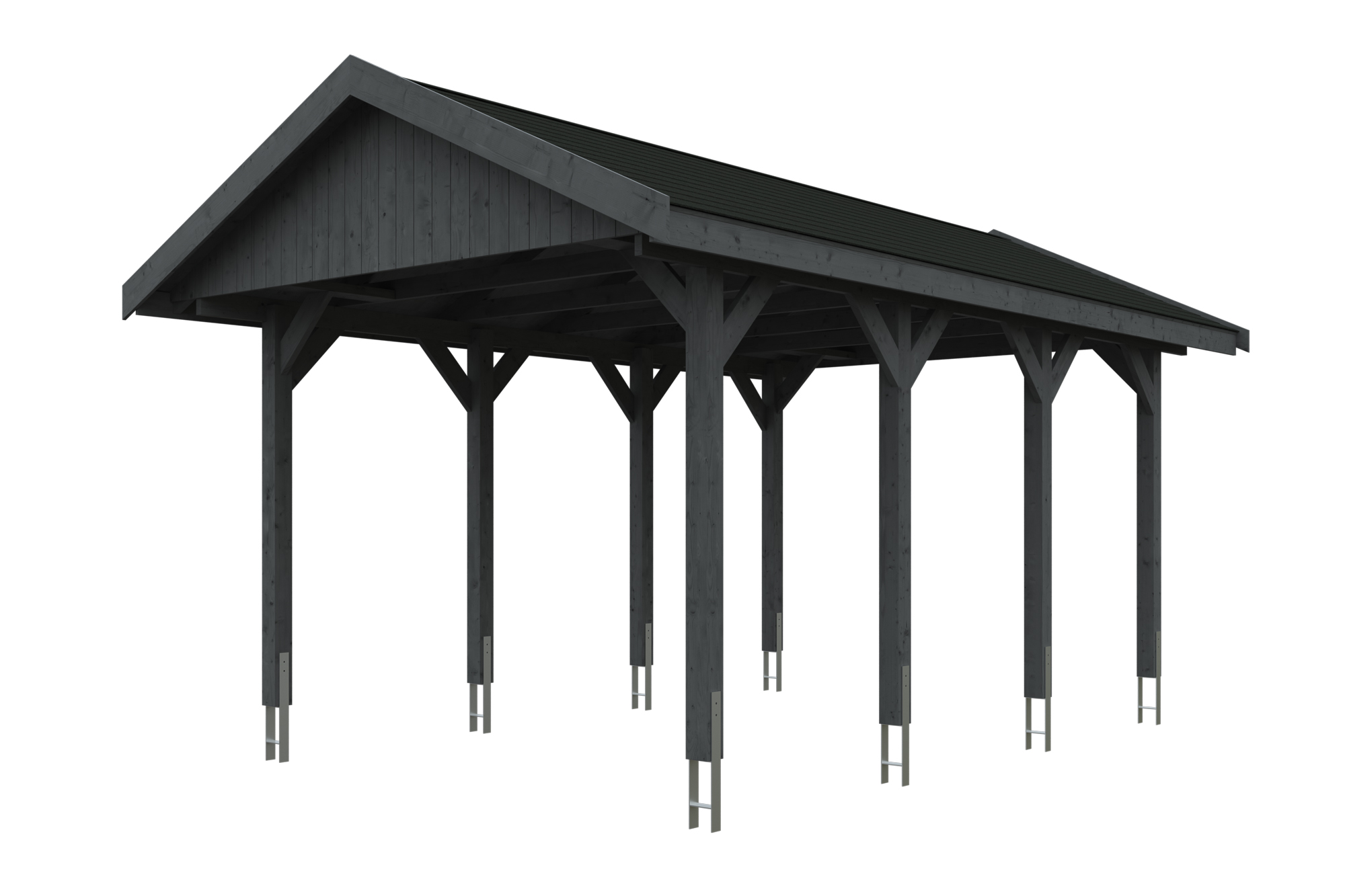 Produktbild: Carport Wallgau 380 x 600 cm, mit schwarzen Dachschindeln, farblich behandelt in schiefergrau