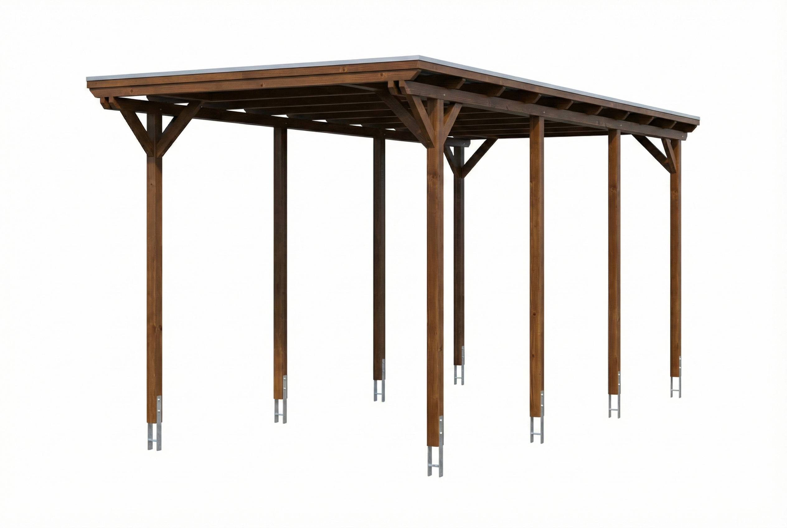 Carport Emsland Caravan 402 x 846 cm, panneaux de toit en acier avec voile de condensation antique, noyer