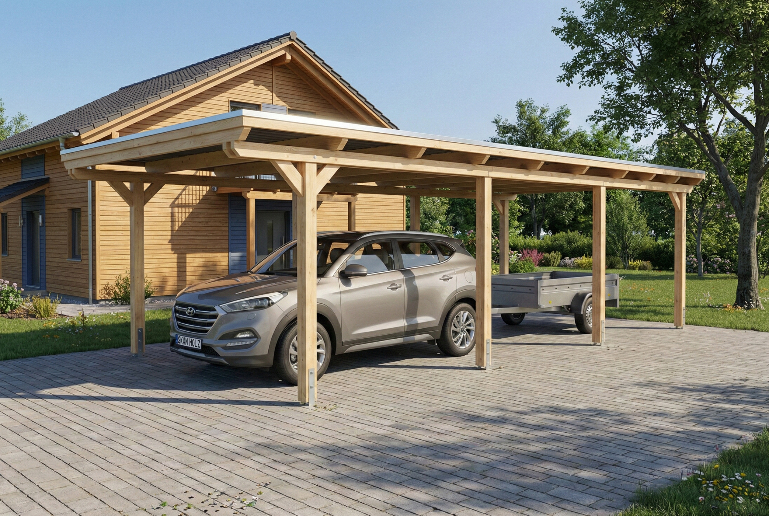 Carport Emsland 402 x 846 cm, stalen dakplaten met anticondensvlies, naturel