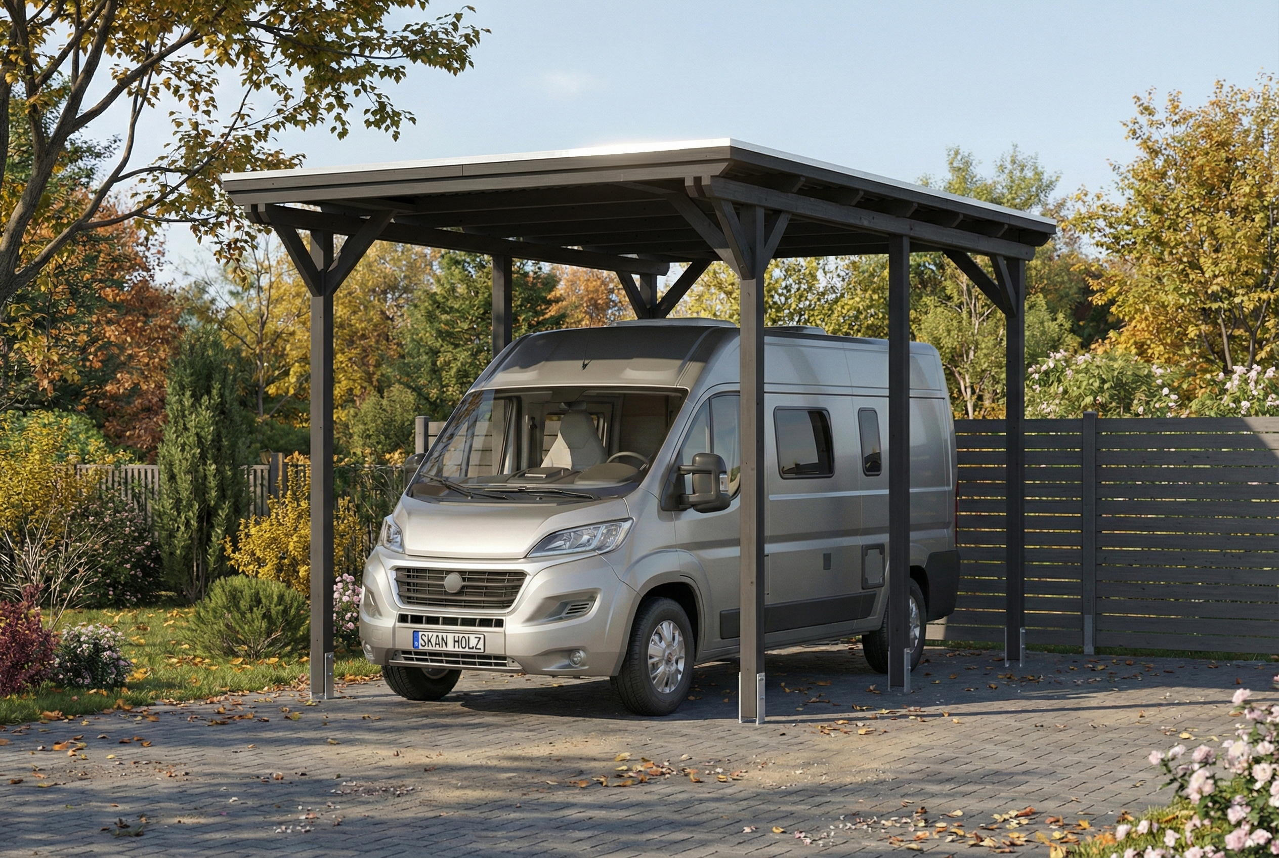 Carport Emsland Caravan 402 x 604 cm, dakplaten met anticondens vlies, antraciet