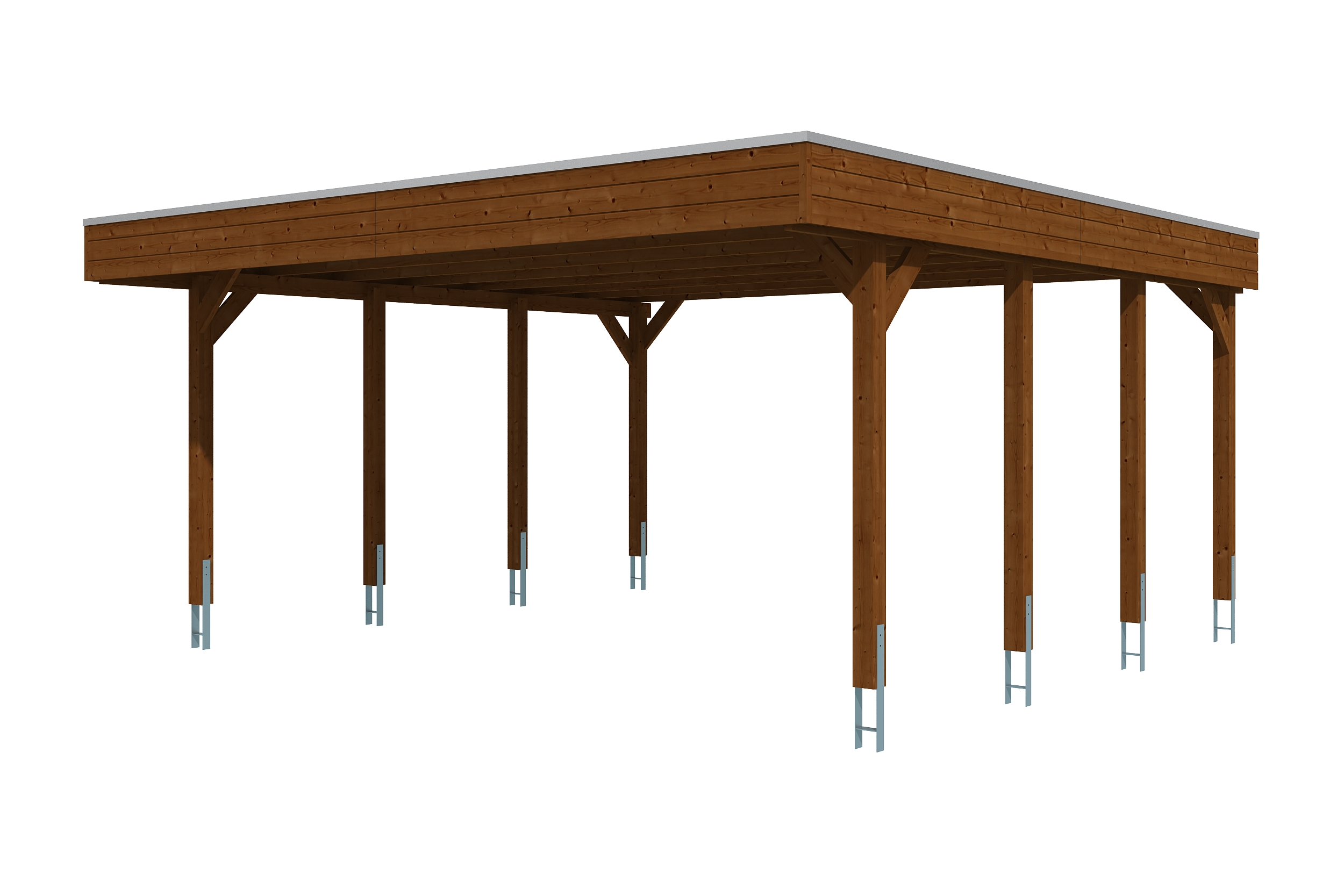 Carport Friesland 546 x 555 cm, met dakplaten, walnoot