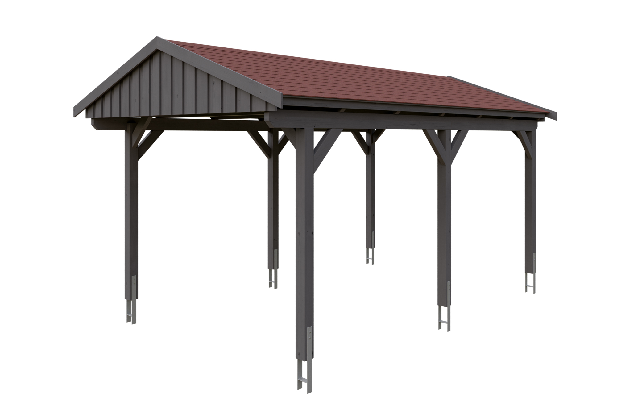 Produktbild: Carport Fichtelberg 317 x 566 cm, farblich behandelt in schiefergrau, mit roten Dachschindeln