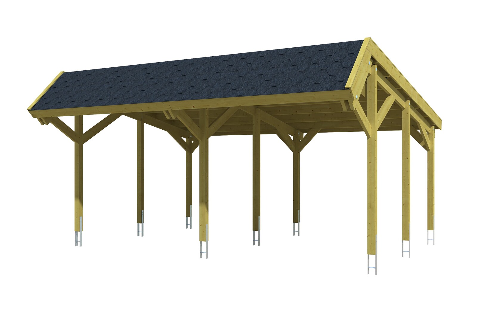 Carport Harz 624 x 560 cm, inclusief zwarte dakshingels, groen geïmpregneerd, met dakbetimmering