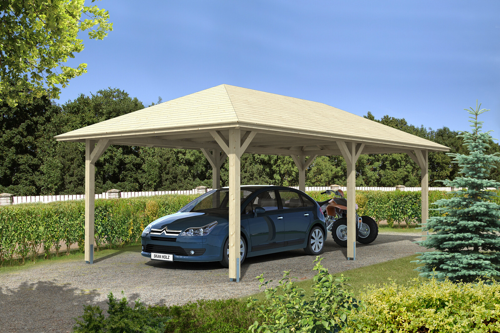 Carport TAUNUS 439x786cm, bois lamellé-collé, non traité