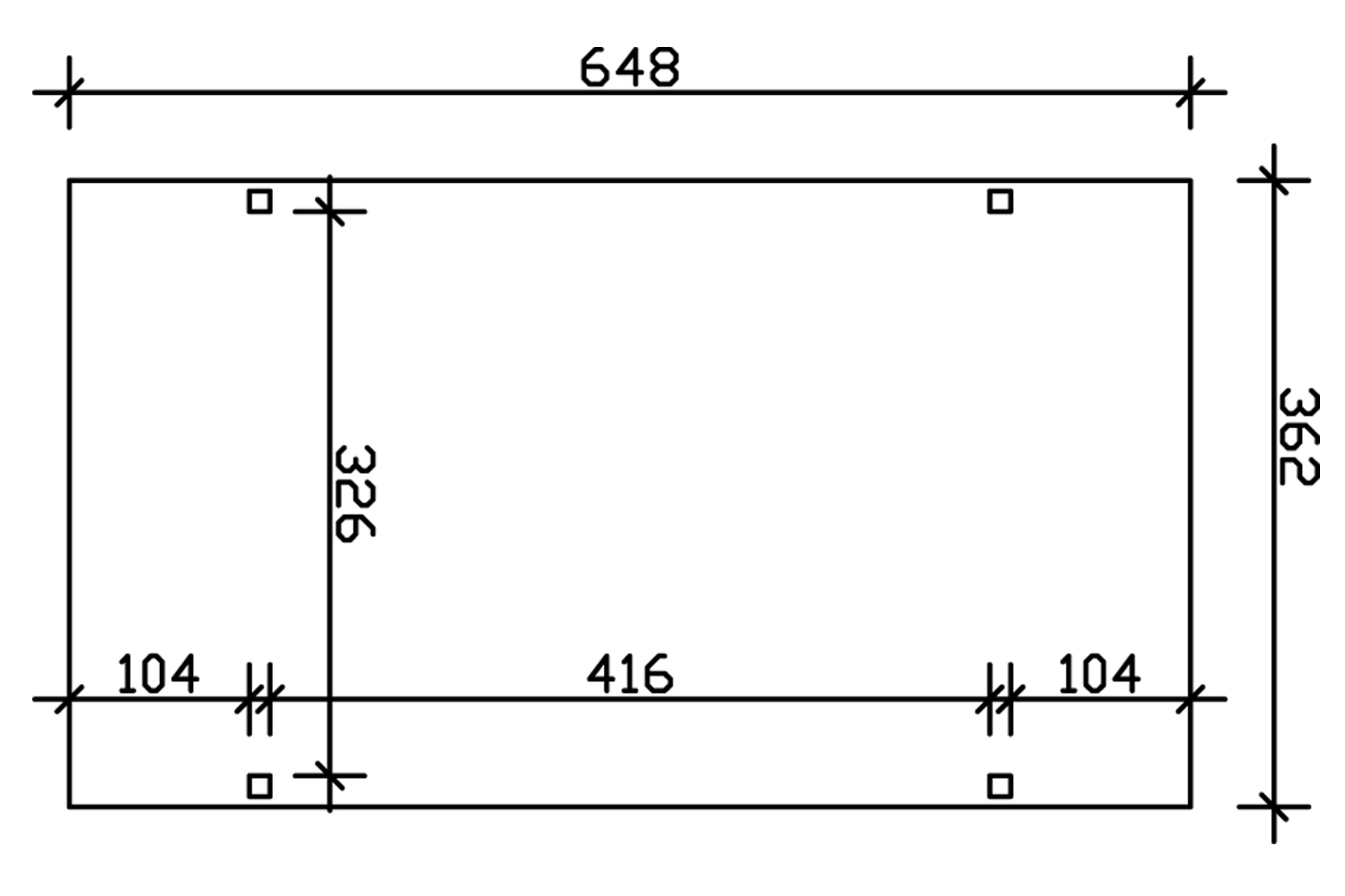 Grafik (Grundriss): Carport Westerwald 362 x 648 cm