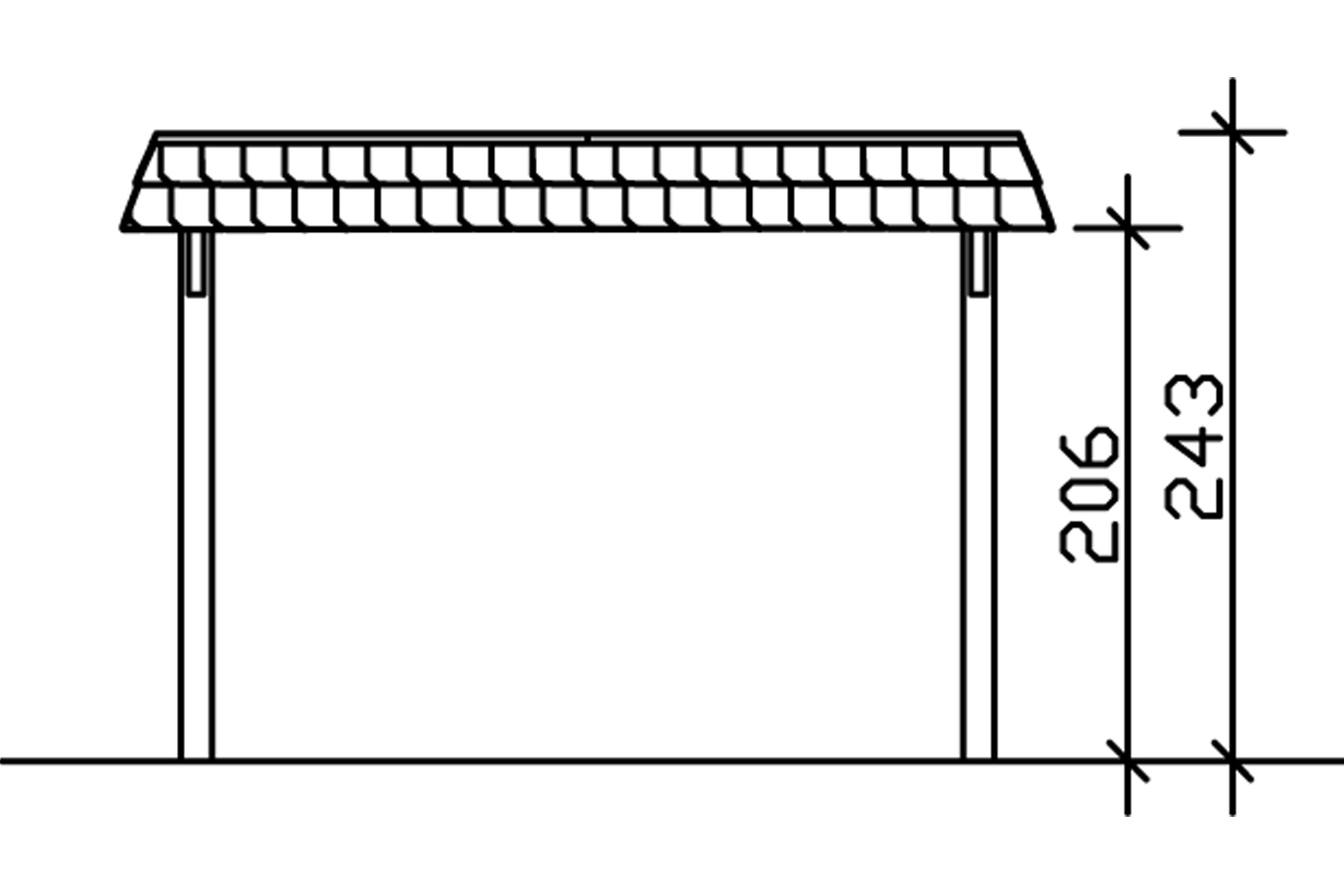 Carport Wendland 362 x 870 cm mit EPDM-Dach, rote Blende, eiche hell