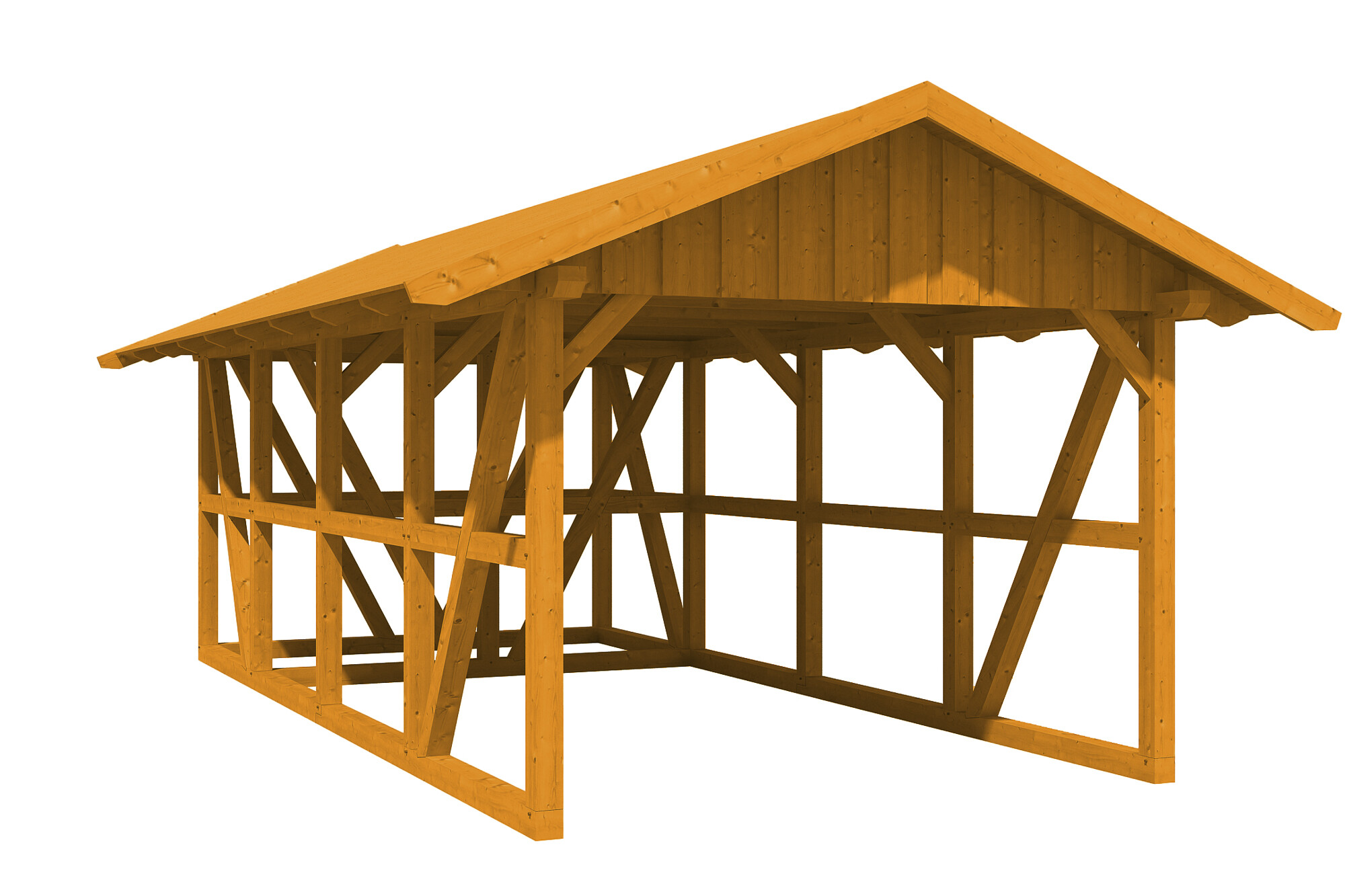 Carport SCHWARZWALD 434x772cm avec remise, planches de toit, KVH-bois d'épinette, traitement coloré chêne clair