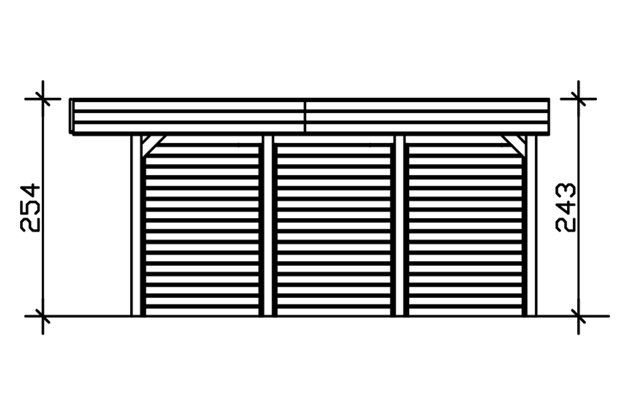 Grafik (Schnitt): Carport Friesland 557 x 555 cm mit Seiten- und Rückwand