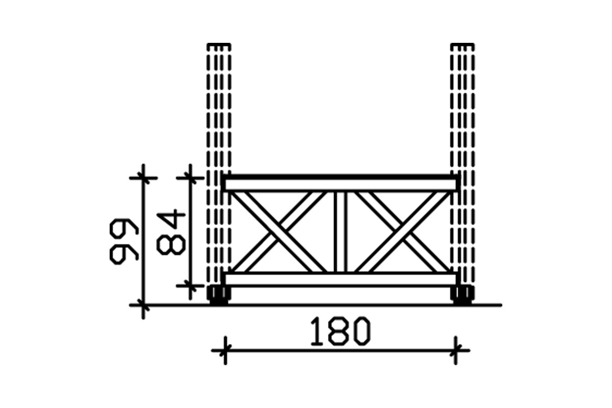 Balustrade 180 x 84 cm (NANCY 3), Croix de saint André, bois d'épinette, traitement coloré noyer