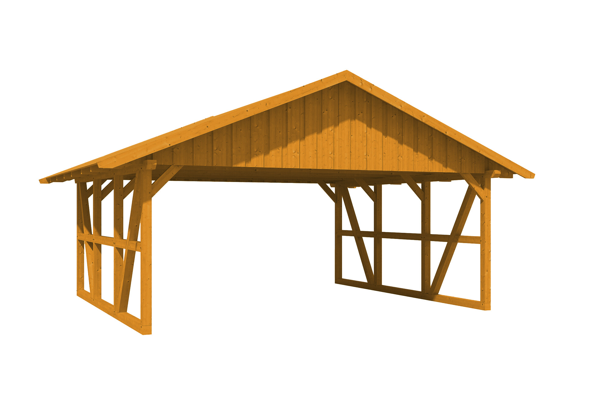 Carport Schwarzwald 684 x 600 cm met dakbetimmering, gelakt in licht eiken