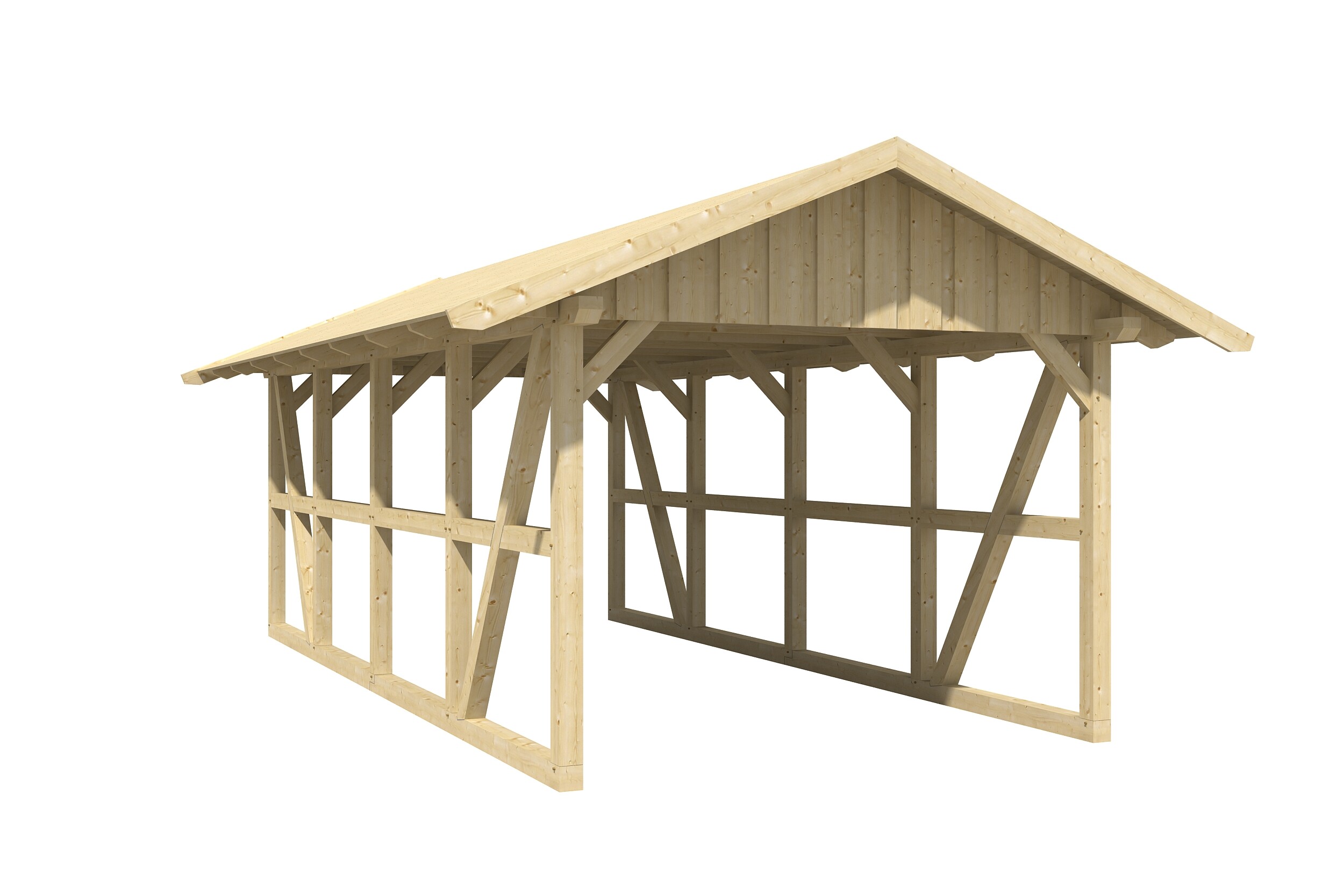 Carport Schwarzwald 424 x 772 cm, natur, mit Dachschalung
