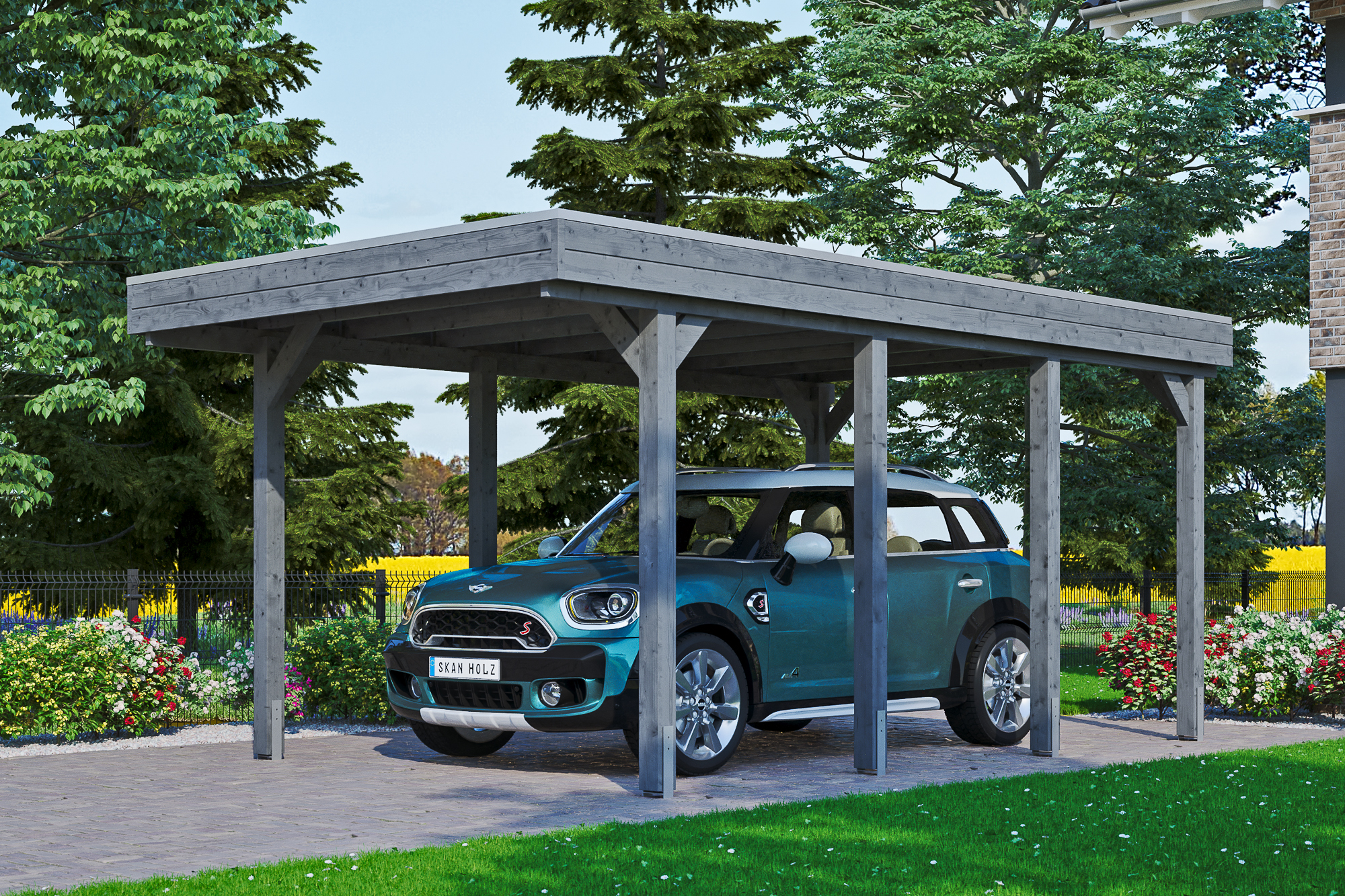 Ambientebild: Carport Friesland 314 x 555 cm, farblich behandelt in schiefergrau