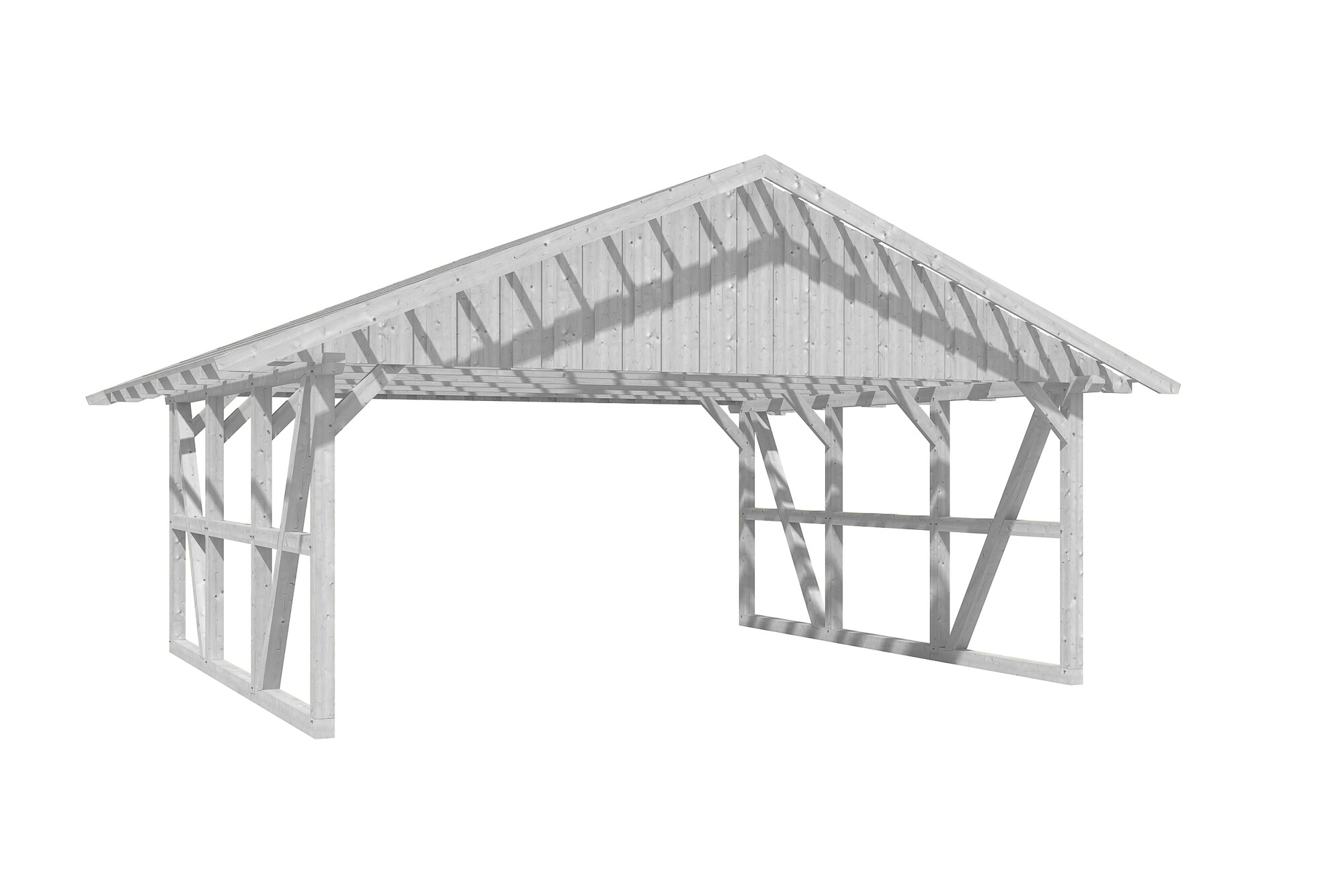 Carport Schwarzwald 684 x 600 cm, weiß, mit Dachlattung