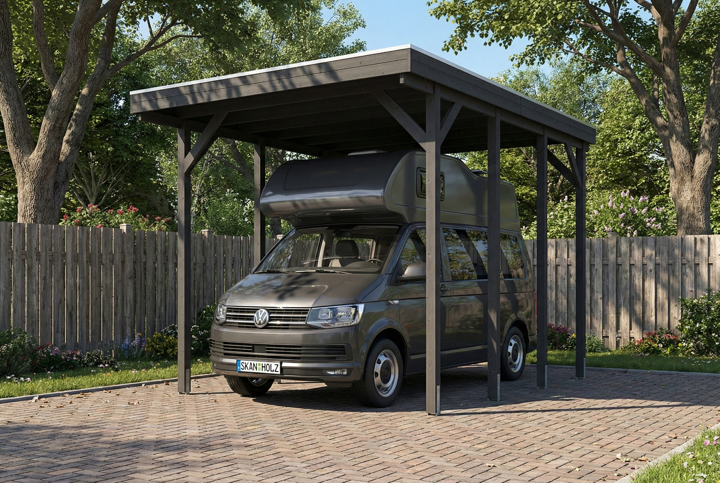 Friesland carport 402 x 555 cm, met dakplaten, leigrijs