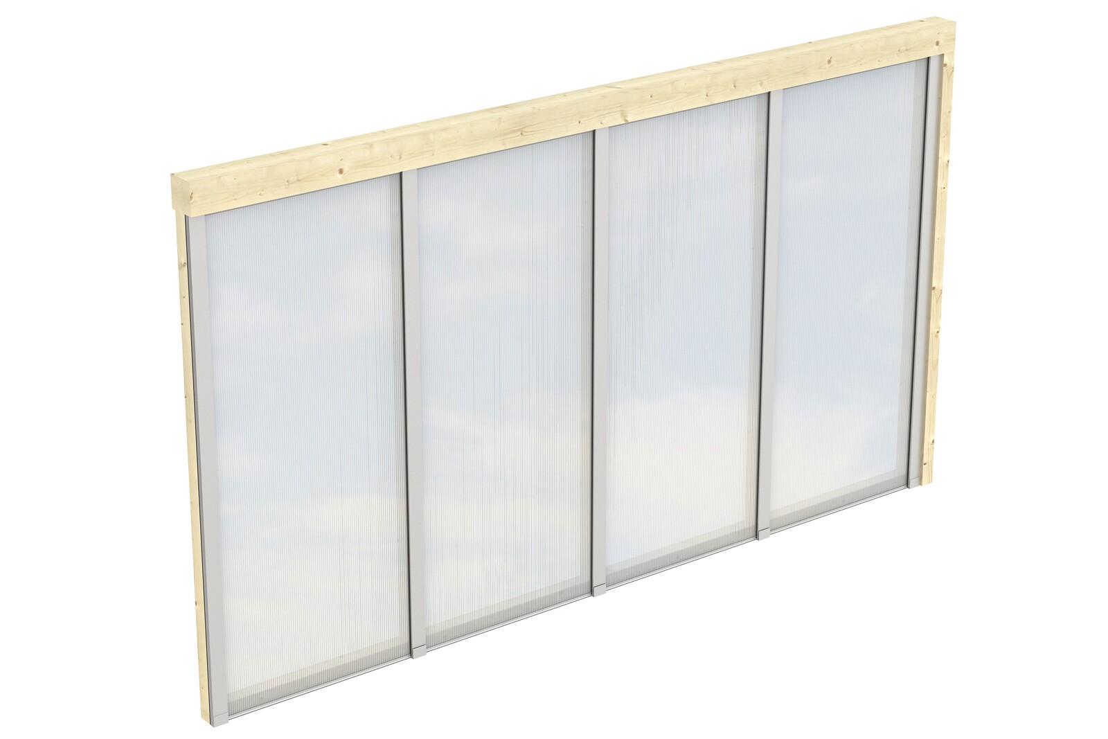 Zijwand van polycarbonaat 355 x 200 cm, voor terrasoverkapping met wandaanbouw, sparrenhout, onbehandeld