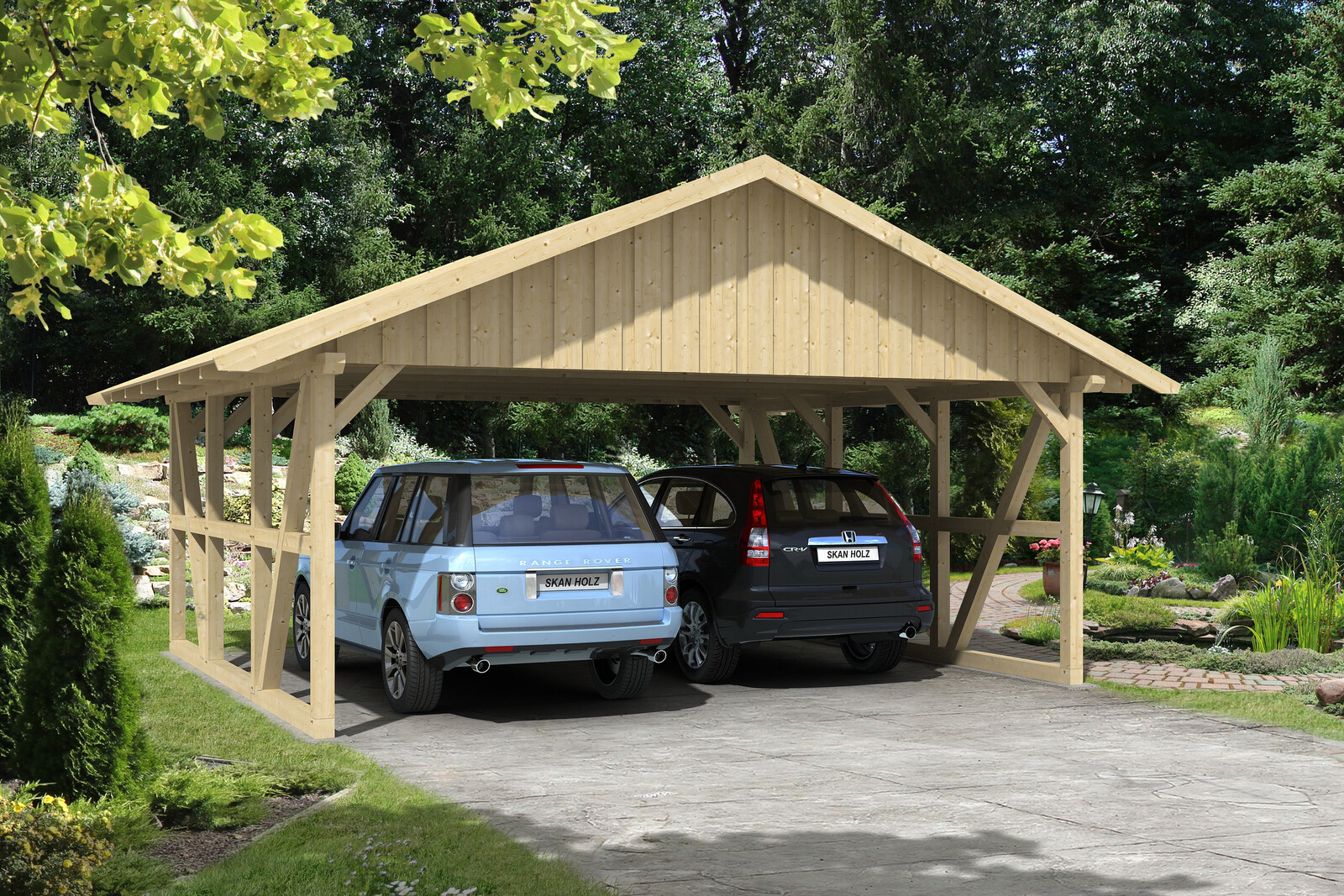 Carport Schwarzwald 684 x 600 cm, natur, mit Dachschalung