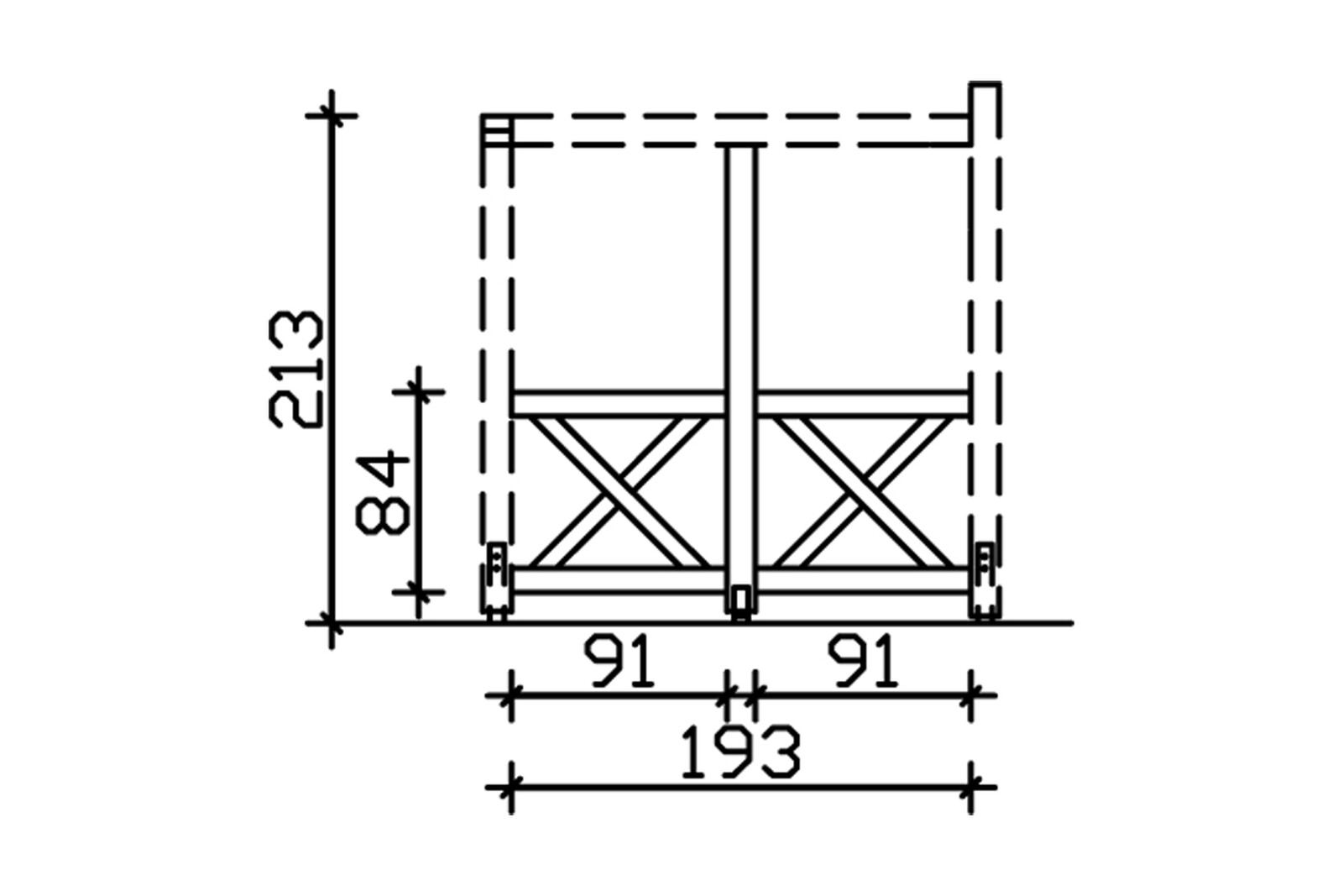 Zijwand met andreaskruisen 193 x 210 cm, voor vrijstaande terrasoverkapping, sparrenhout, gelakt in wit