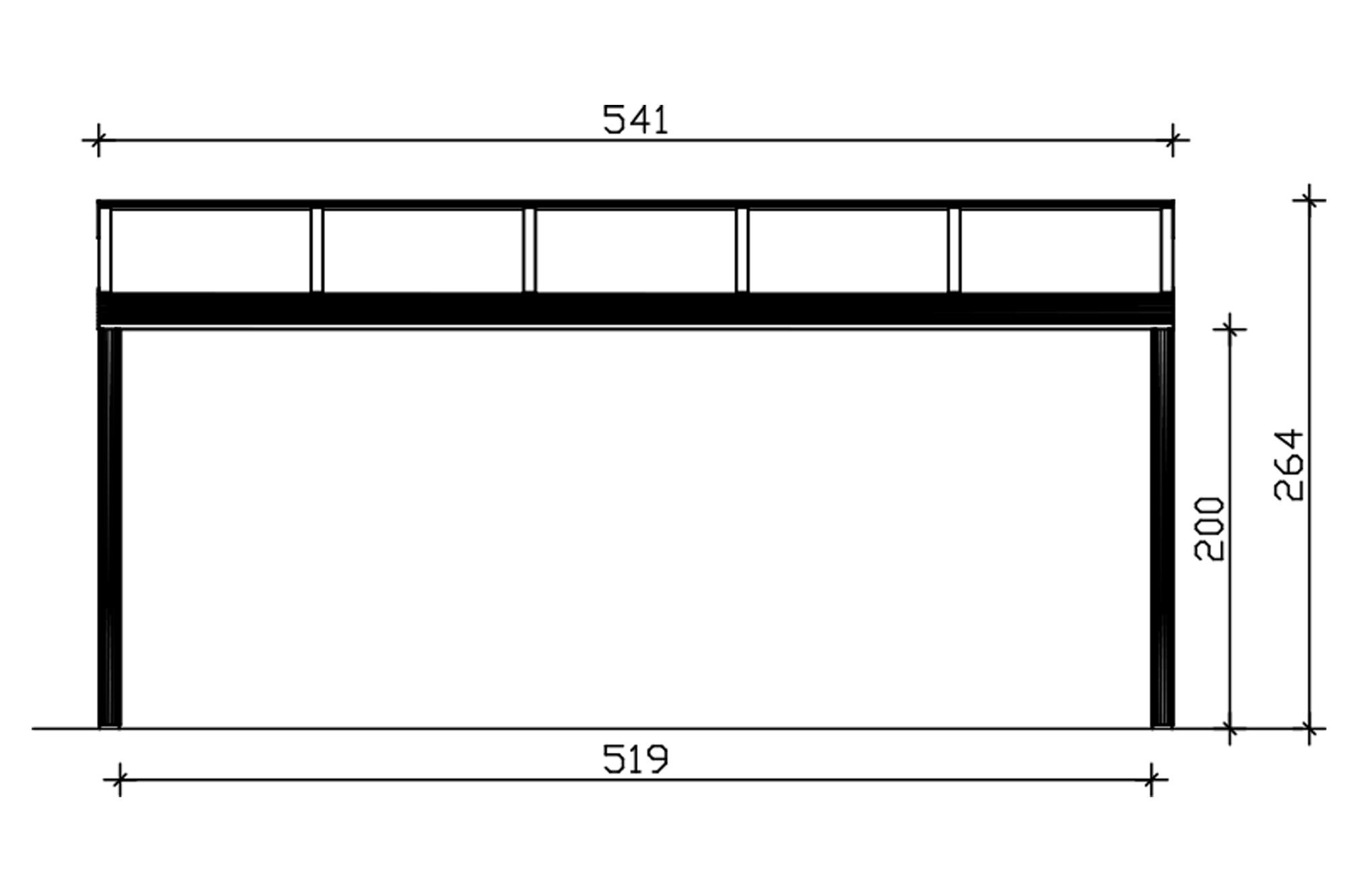 Grafik (Vorderansicht): Terrassenüberdachung Genua 541x357 cm