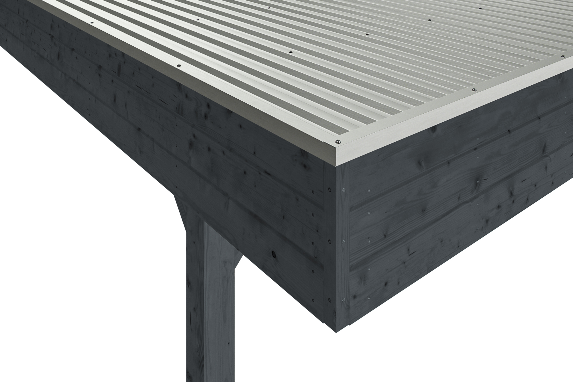 Detailbild: Aluminiumdachplatten und Dachblende beim Doppelcarport Friesland, farblich behandelt in anthrazit