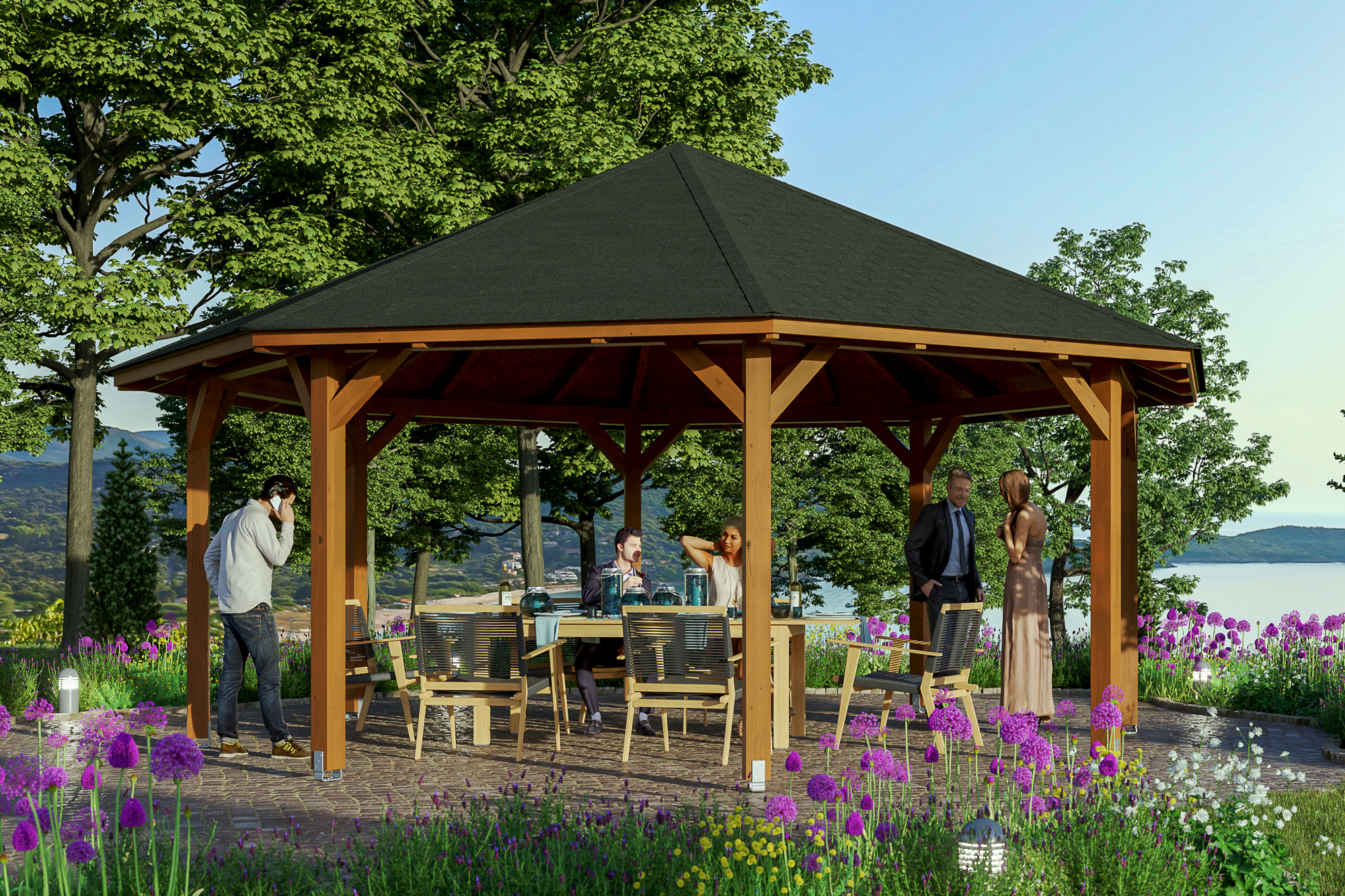 Ambientebild: Pavillon Nice 4, farblich behandelt in nussbaum