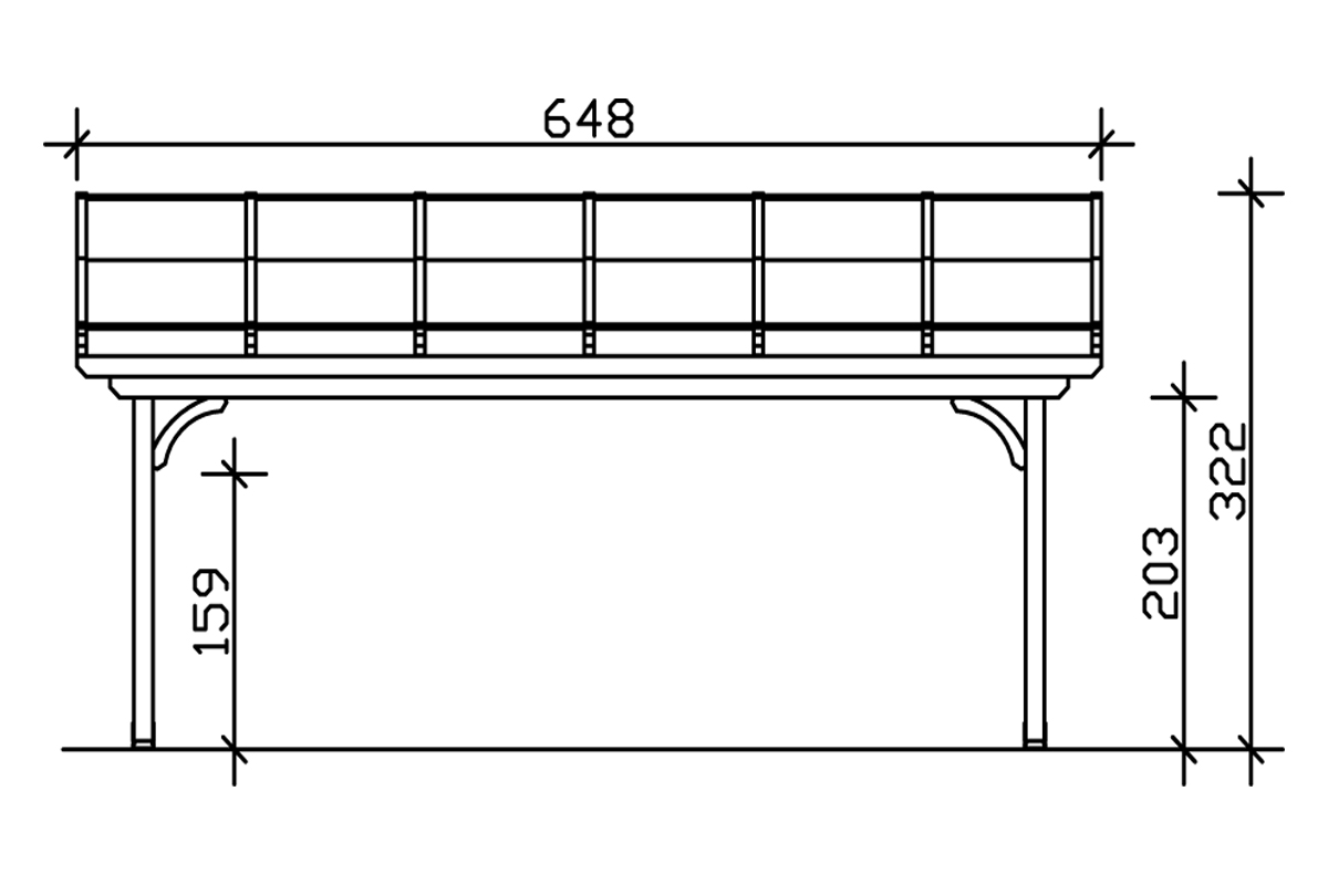 Grafik (Vorderansicht): Terrassenüberdachung Verona 648x389 cm