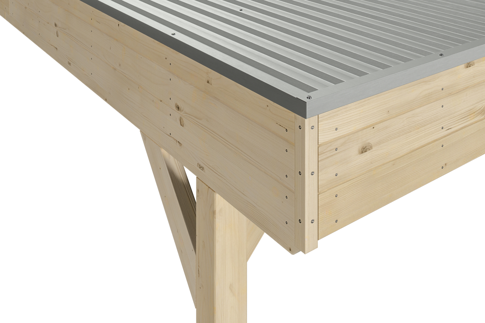 Detailbild: Aluminiumdachplatten und Dachblende beim Doppelcarport Grunewald