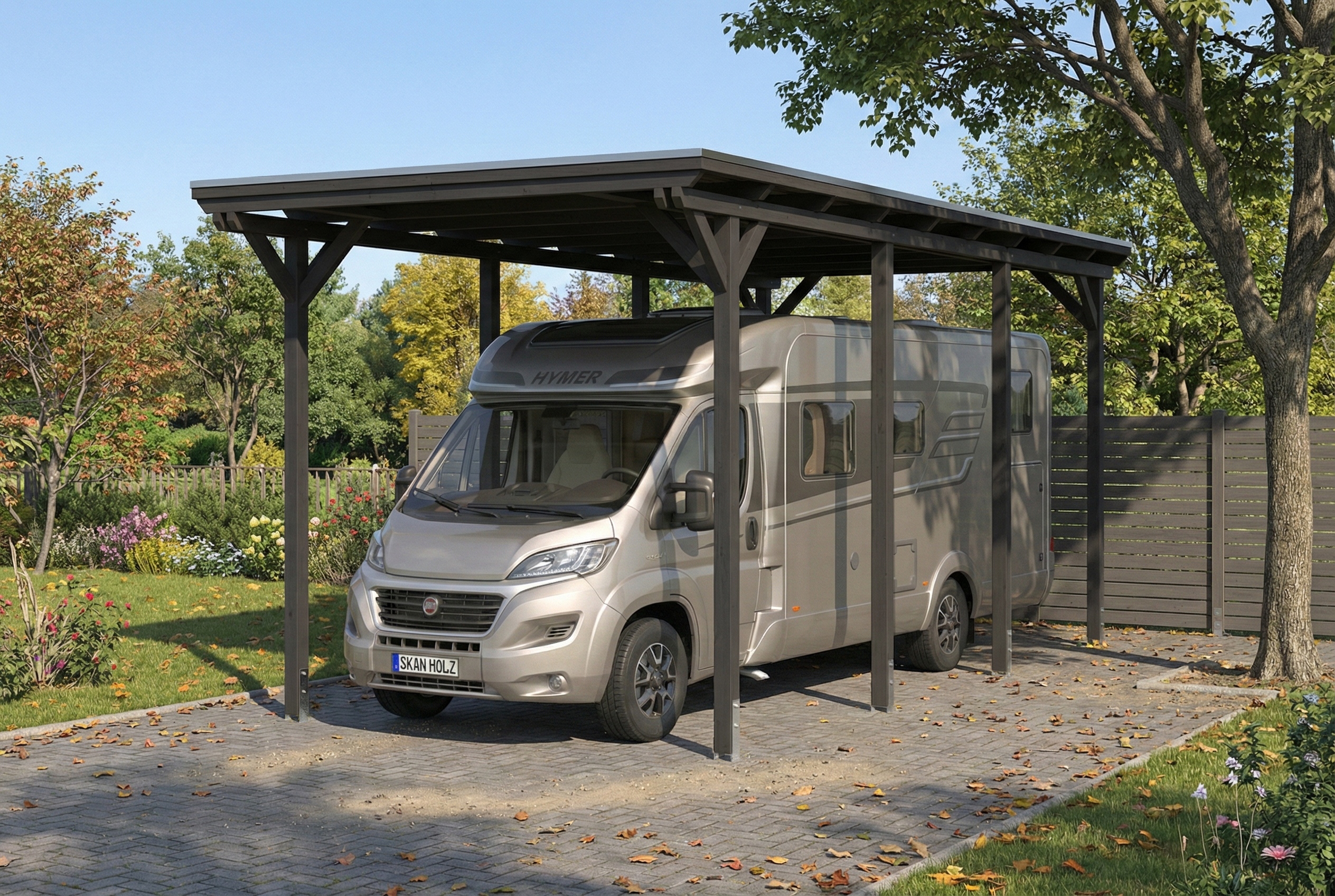 Carport Emsland Caravan 402 x 846 cm, panneaux de toit en acier avec voile de condensation antique, anthracite