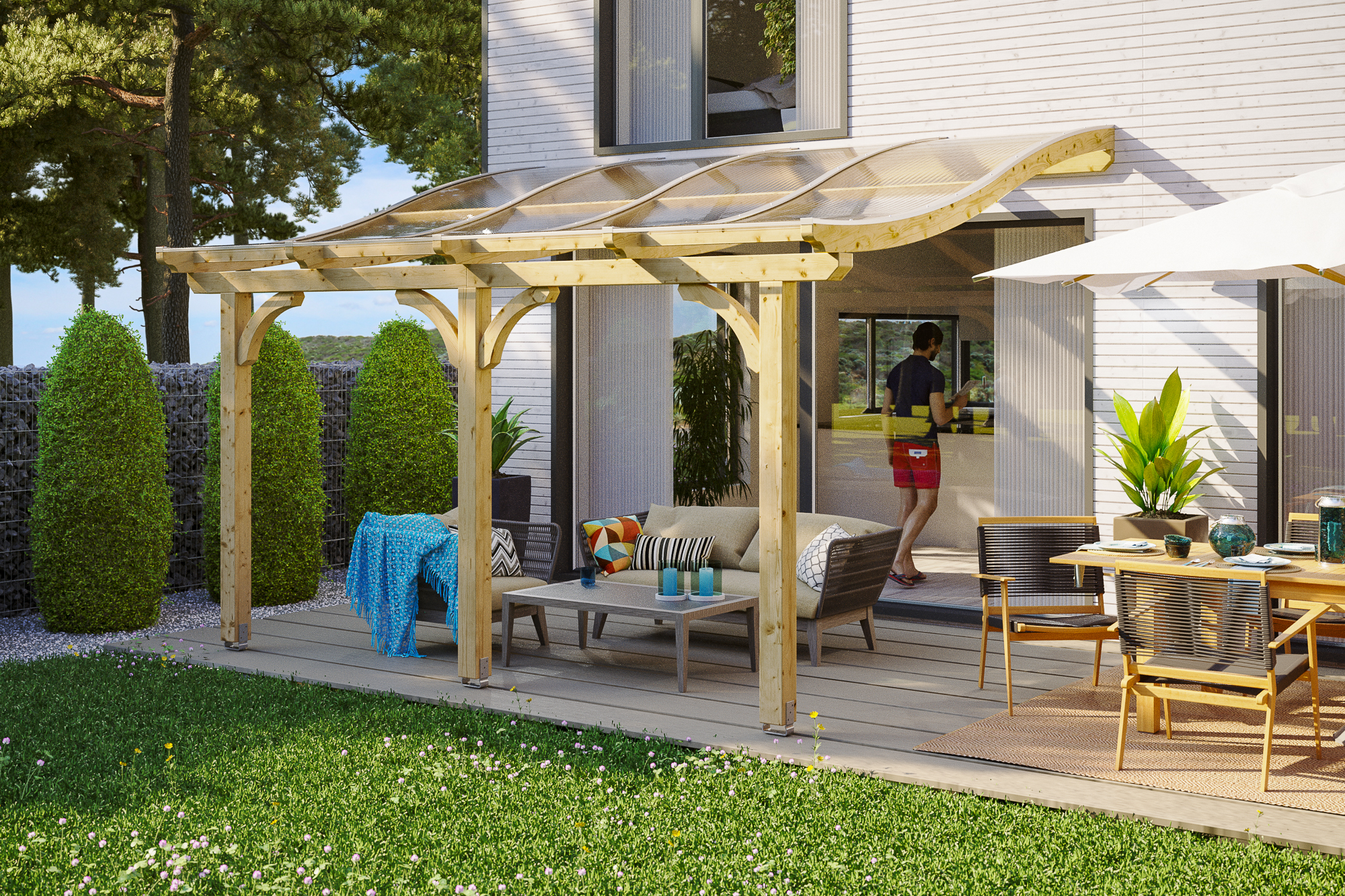 Ambientebild: Terrassenüberdachung Venezia, Breite 434 cm, unbehandelt