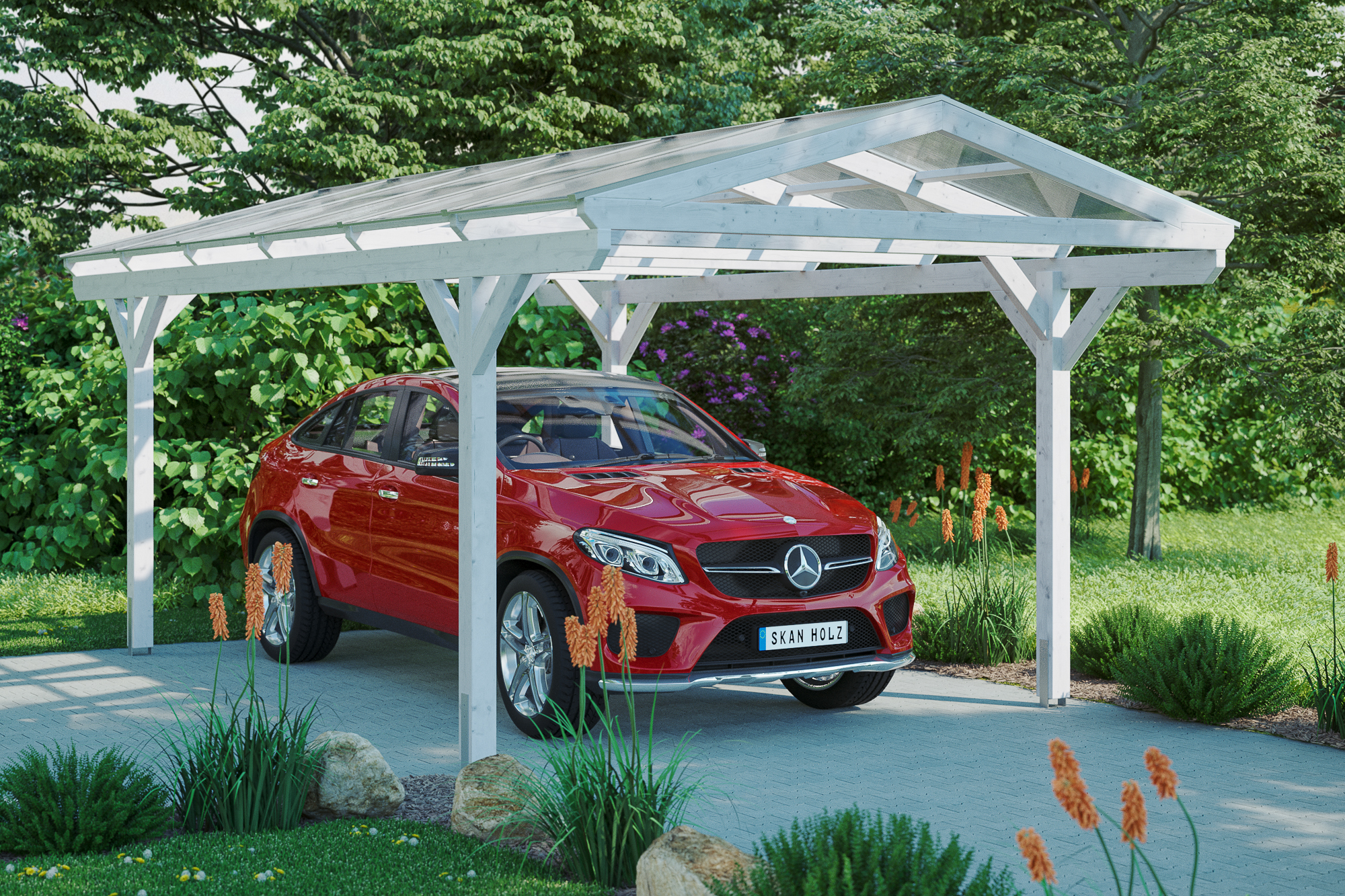 Ambientebild: Carport Westerwald 362 x 648 cm, farblich behandelt in weiß