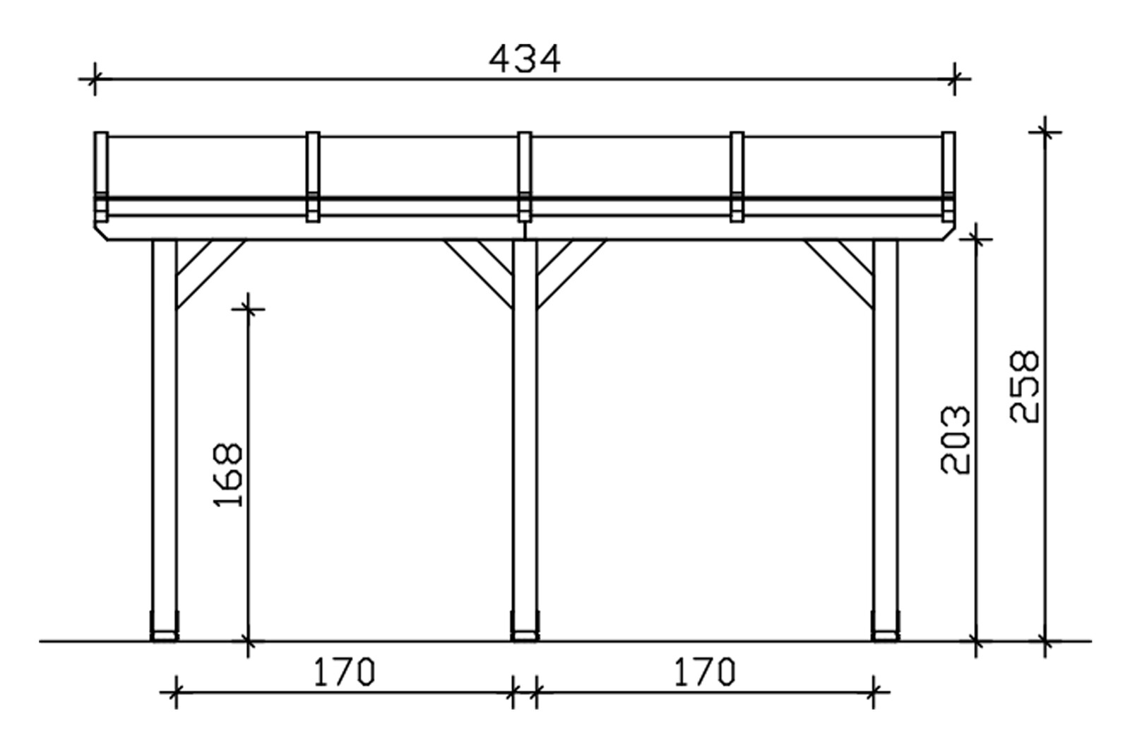 Terrace roof Andria 434 x 250 cm, glulam, untreated