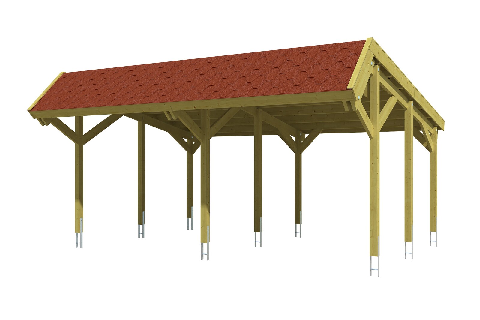 Carport Harz 624 x 560 cm mit roten Schindeln