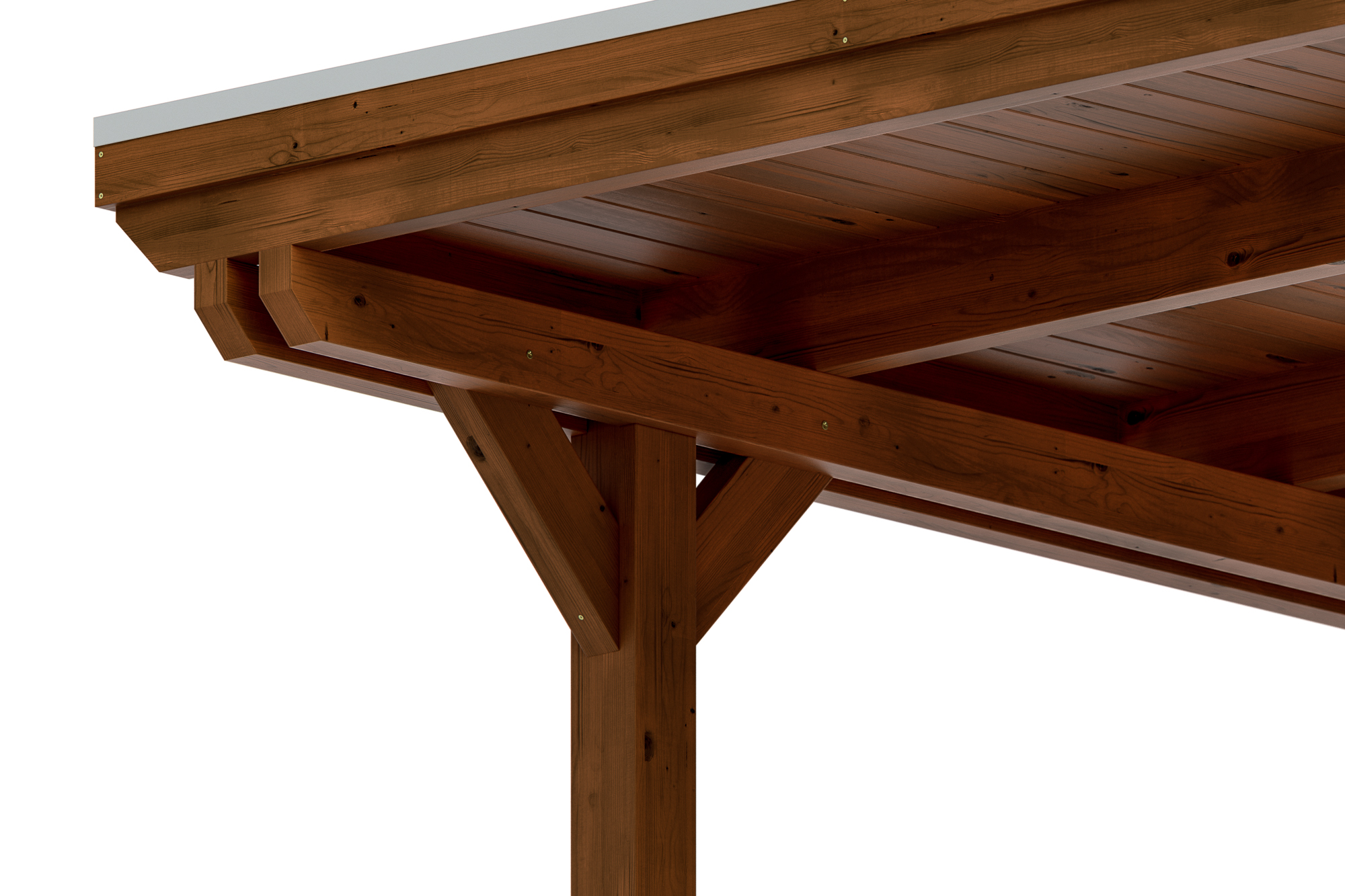 Carport Emsland 613 x 846 cm, gelakt in noten, met dakbetimmering en EPDM-folie