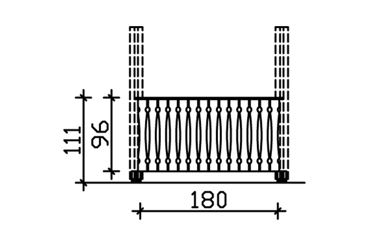 Leuning van balkonbetimmering 180 x 96 cm, voor Nice 3, gelakt in licht eiken