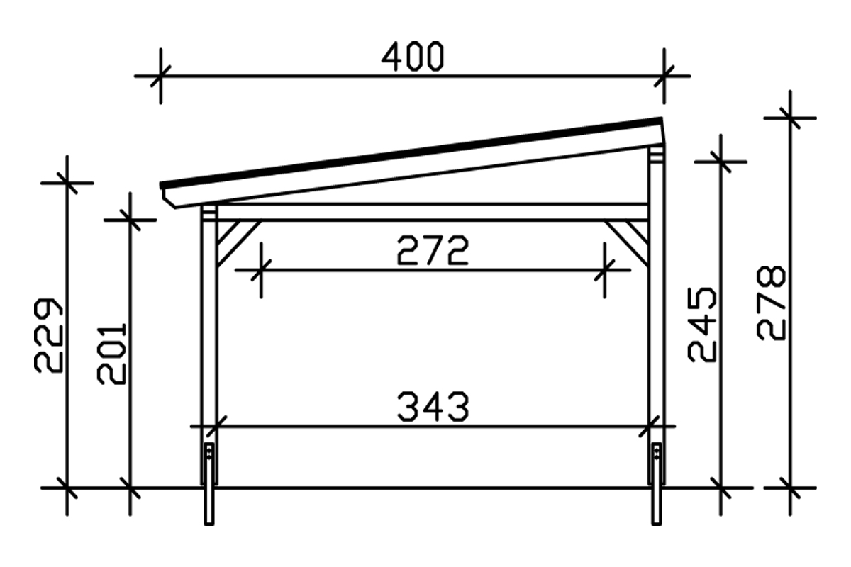 Grafik (Schnitt): Terrassenüberdachung Siena, Tiefe 400 cm