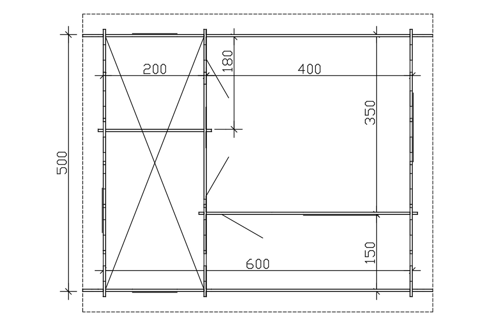 Tuinhuis St. Moritz, 45plus 600 x 500 cm, basishuis met daklatten, onbehandeld