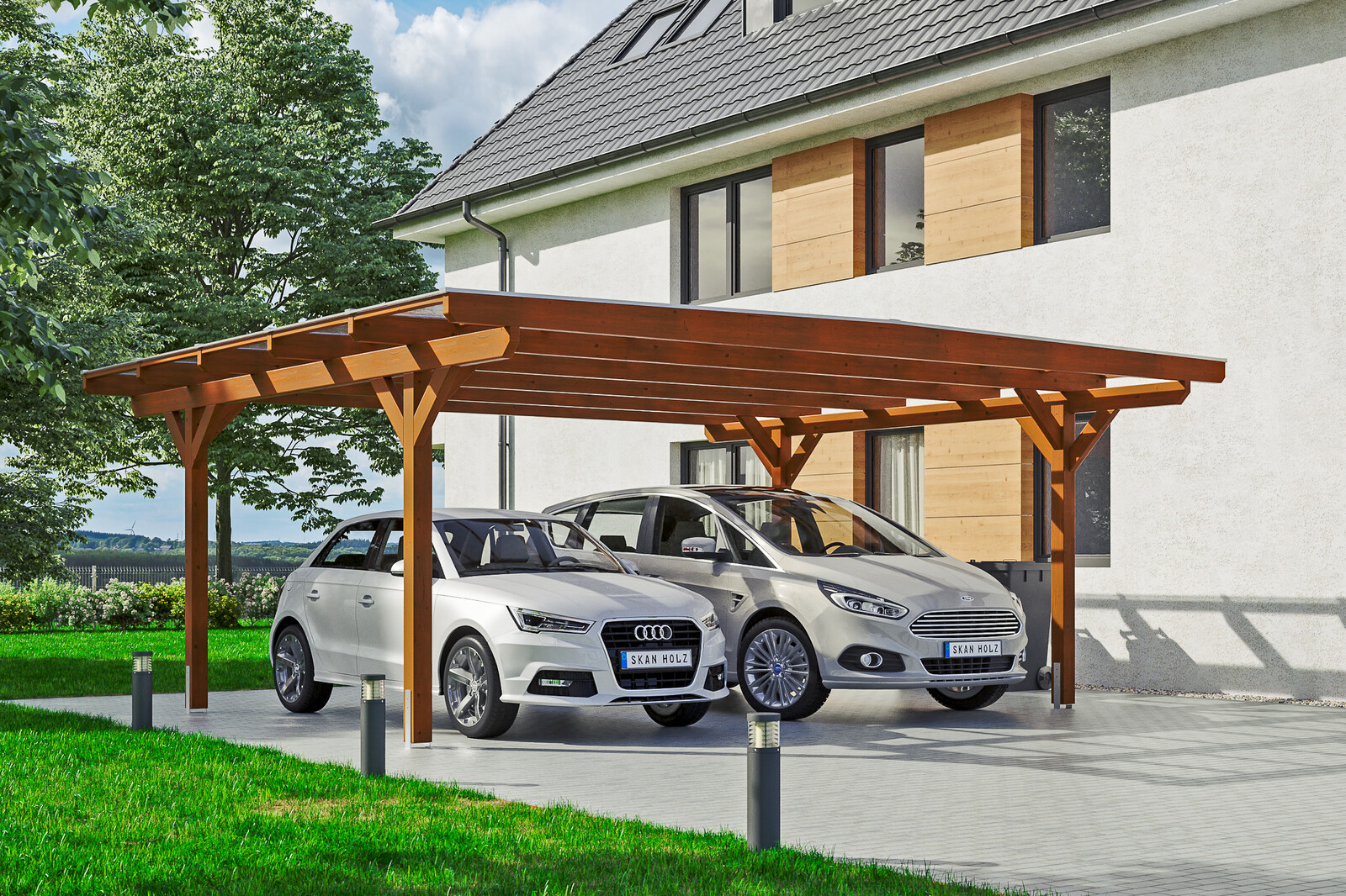 Carport Odenwald 640 x 541 cm, nussbaum