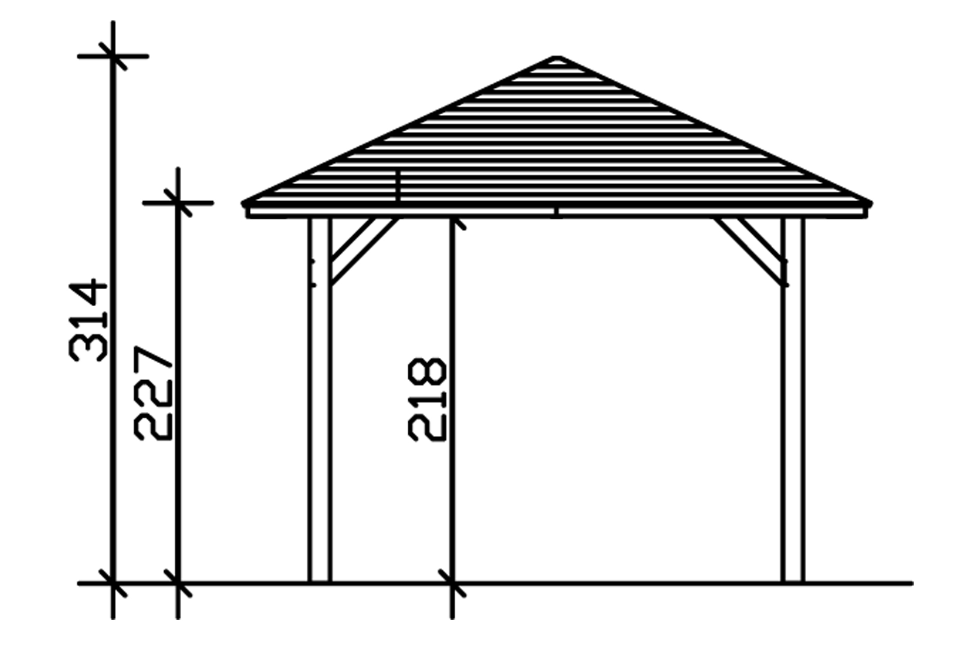 Grafik (Vorderansicht): Carport Taunus 374 x 656 cm Breite