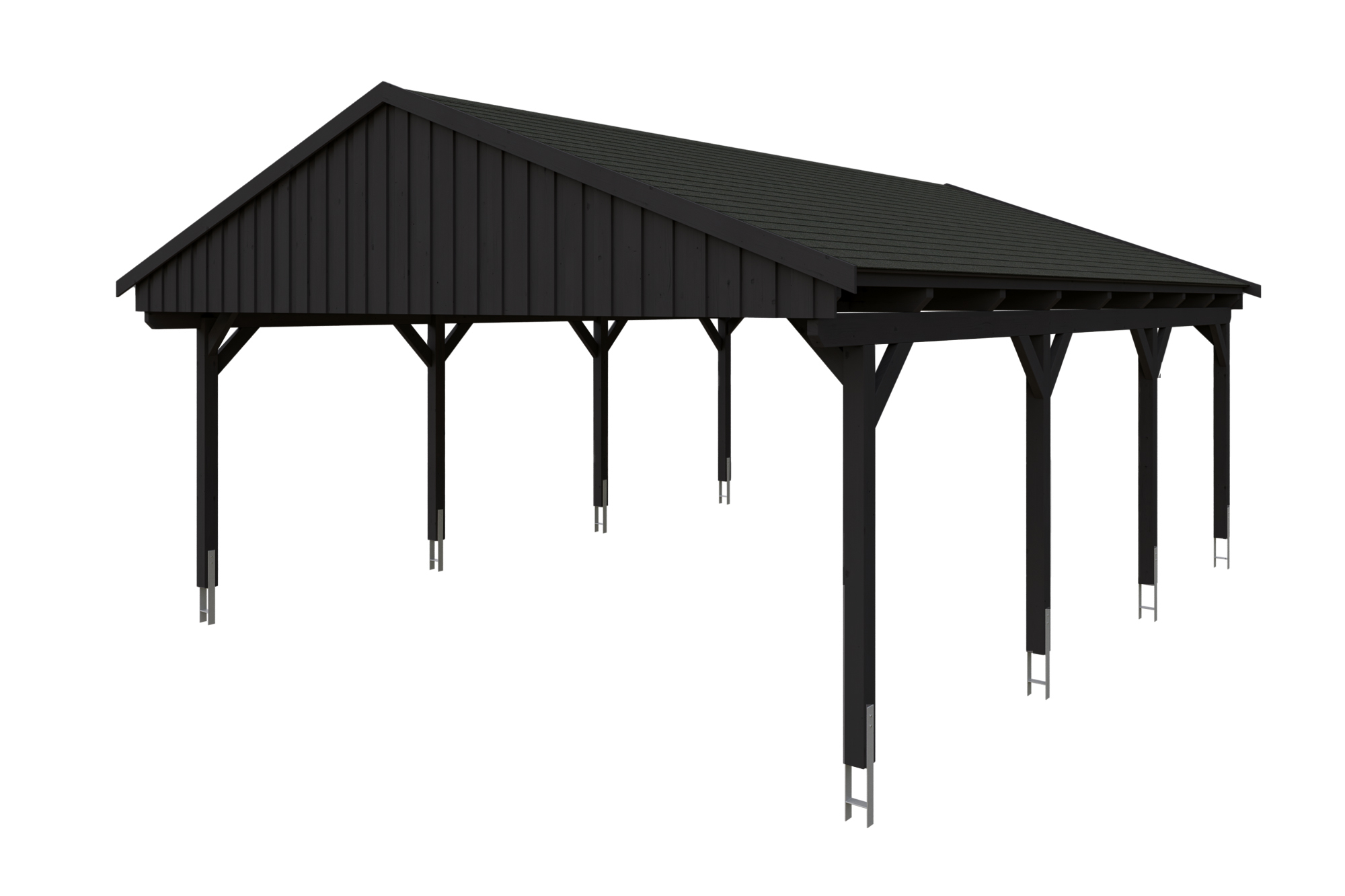 Produktbild: Carport Fichtelberg 618 x 808 cm, farblich behandelt in anthrazit, mit schwarzen Dachschindeln