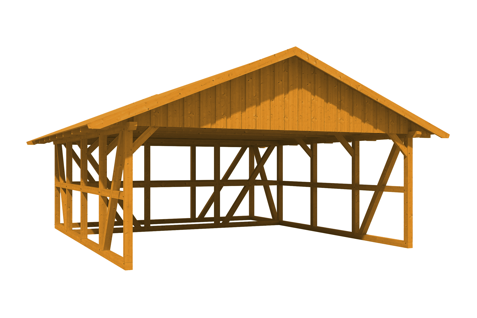 Produktbild: Carport Schwarzwald 684 x 772 cm mit Abstellraum, mit Dachschalung, farblich behandelt in eiche hell