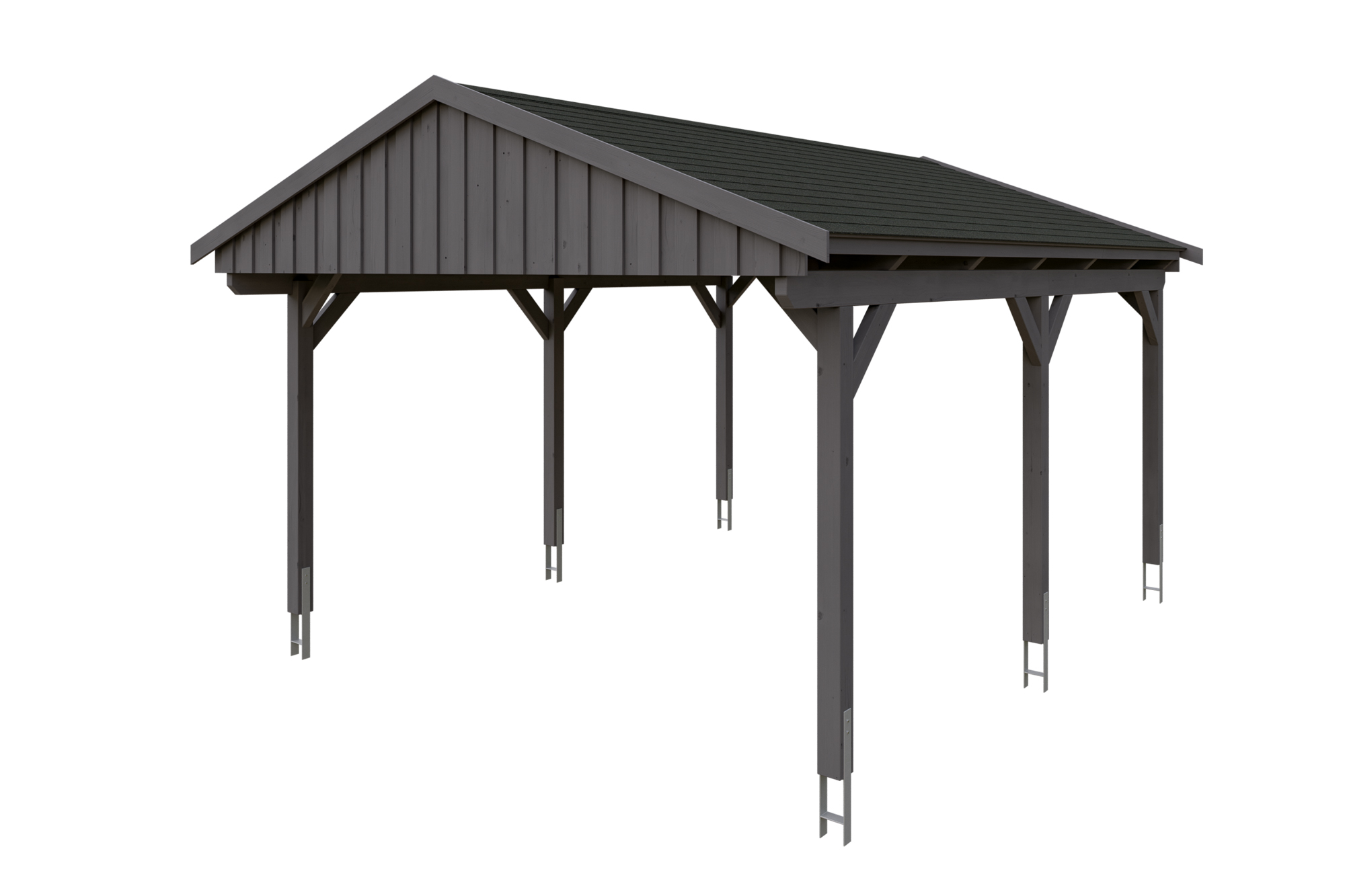 Produktbild: Carport Fichtelberg 423 x 566 cm, farblich behandelt in schiefergrau, mit schwarzen Dachschindeln