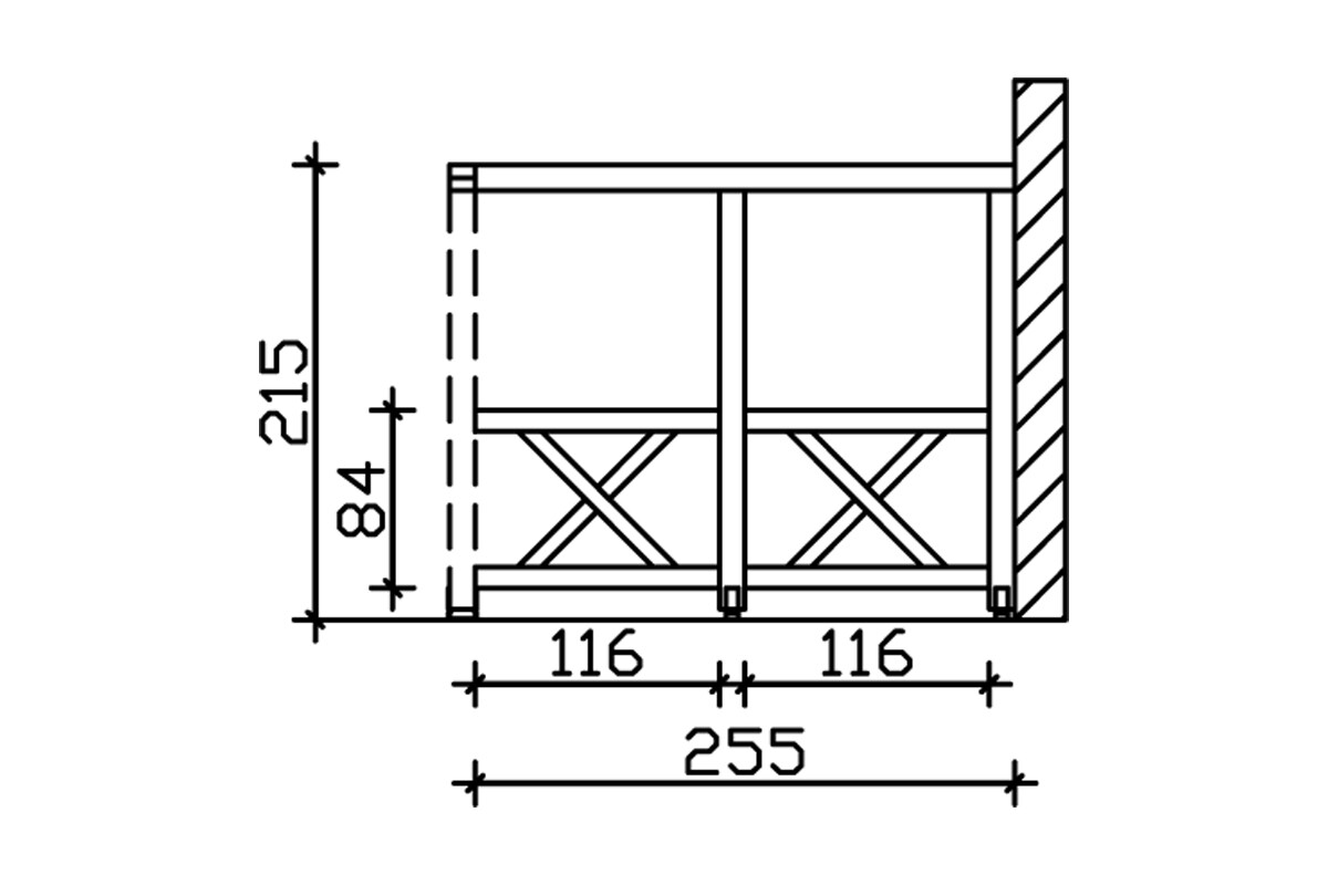 Sidewall St.Andrew`s cross 255 x 210 cm, wall mounting, spruce, colour pre-treated in white