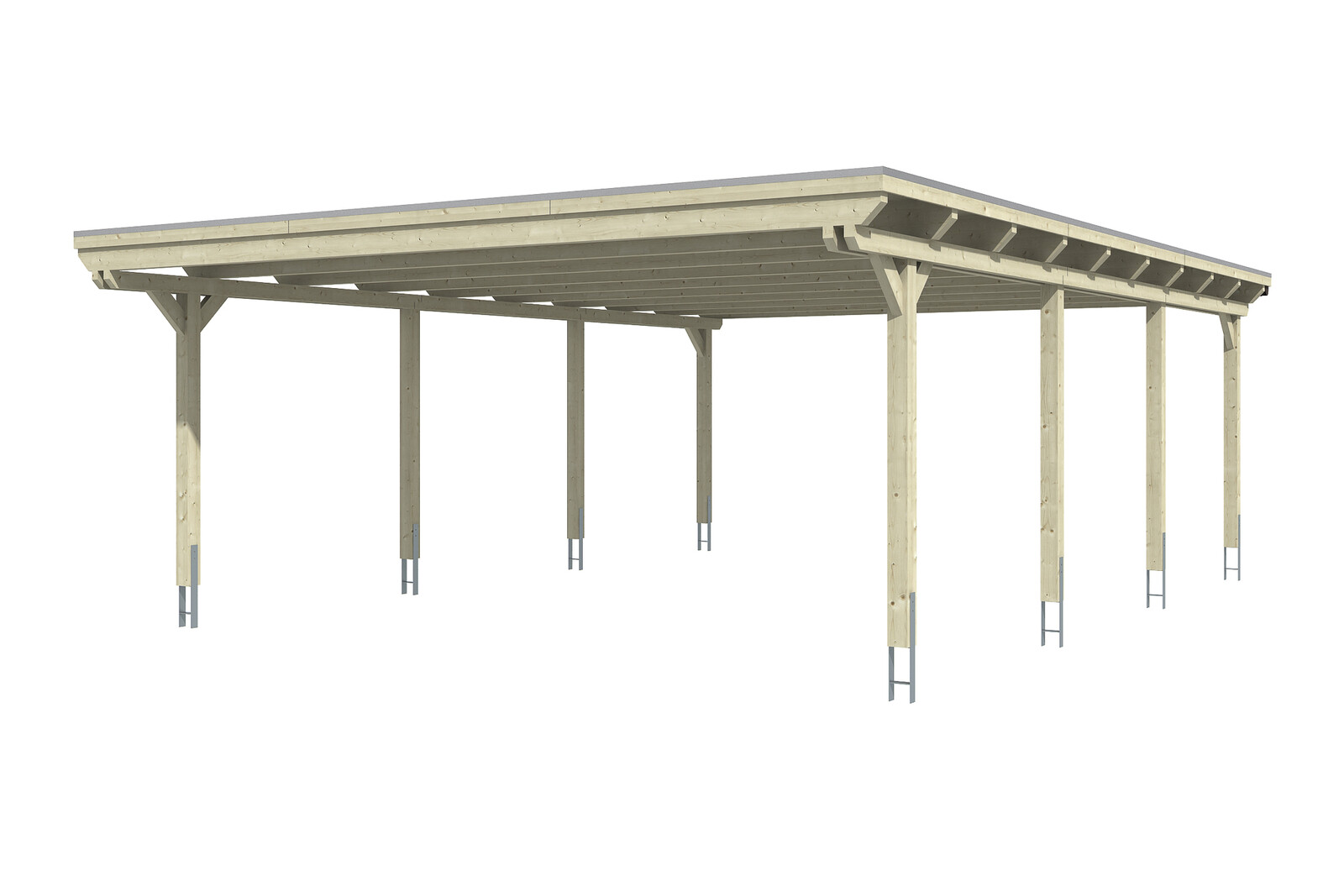 Carport EMSLAND 613x846cm, planches de toit et EPDM, bois lamellé-collé, non traité