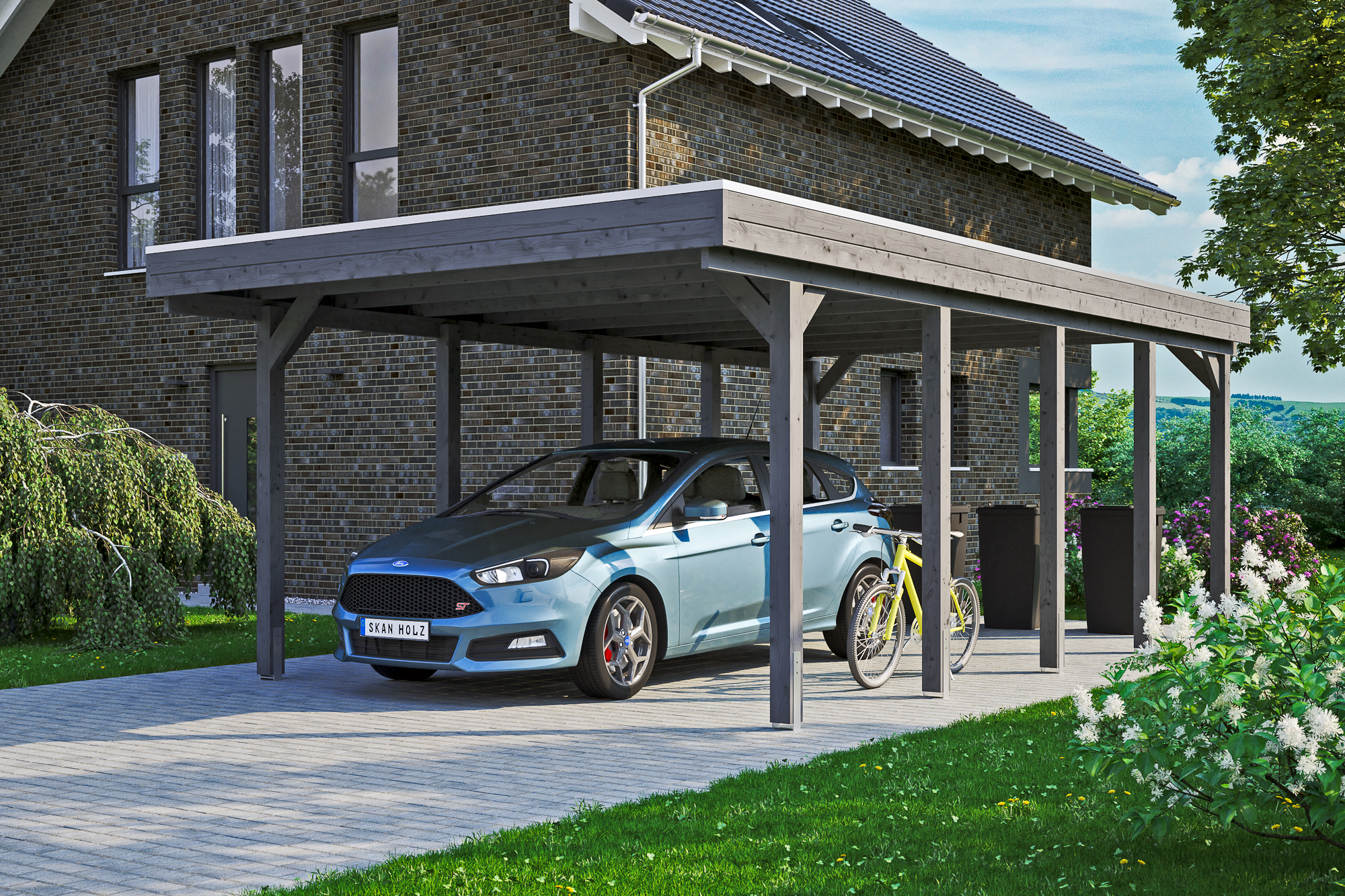 Ambientebild: Carport Friesland 397 x 708 cm, farblich behandelt in schiefergrau
