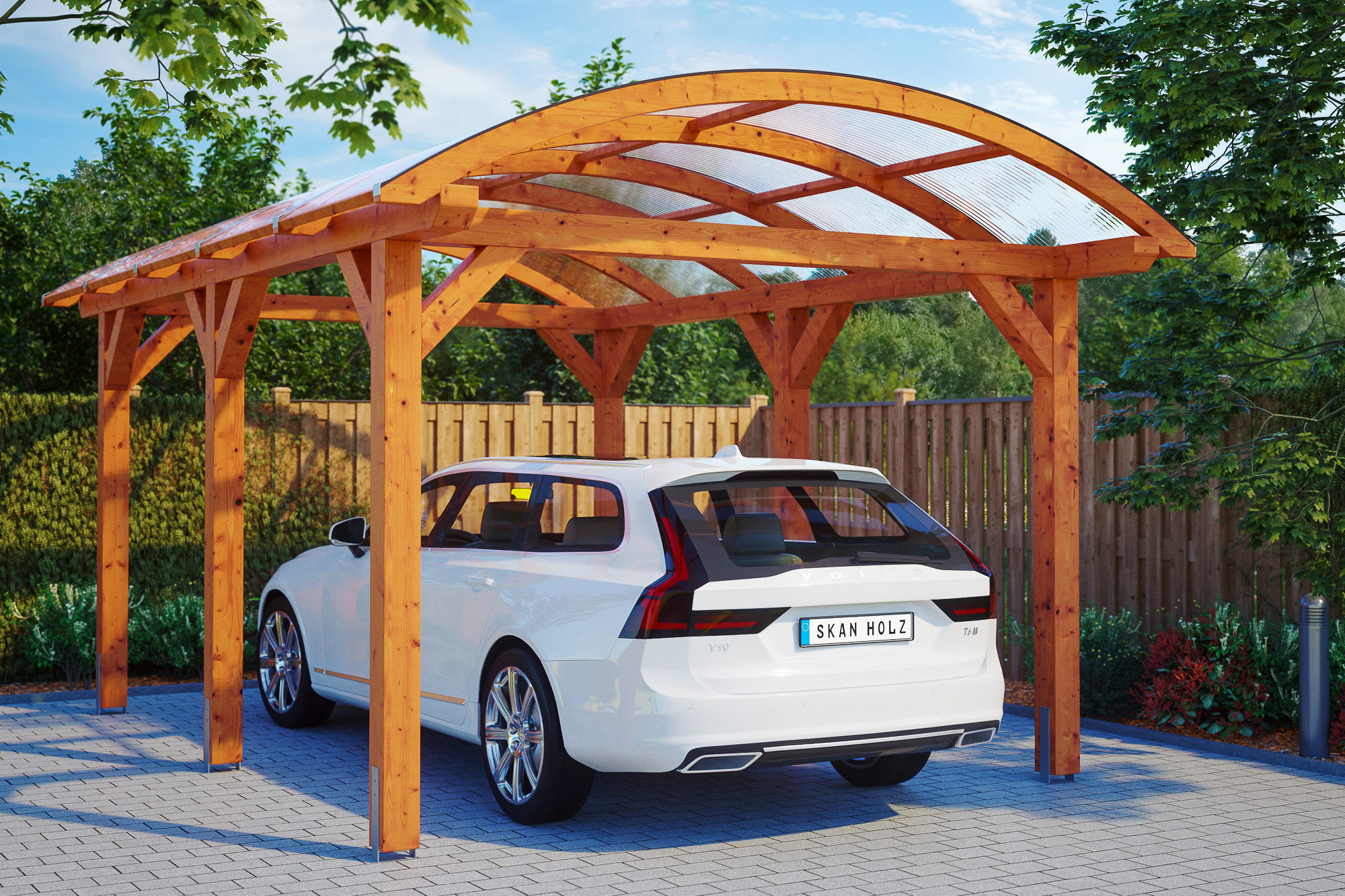 Ambientebild: Carport Franken 376 x 541 cm, farblich behandelt in eiche hell
