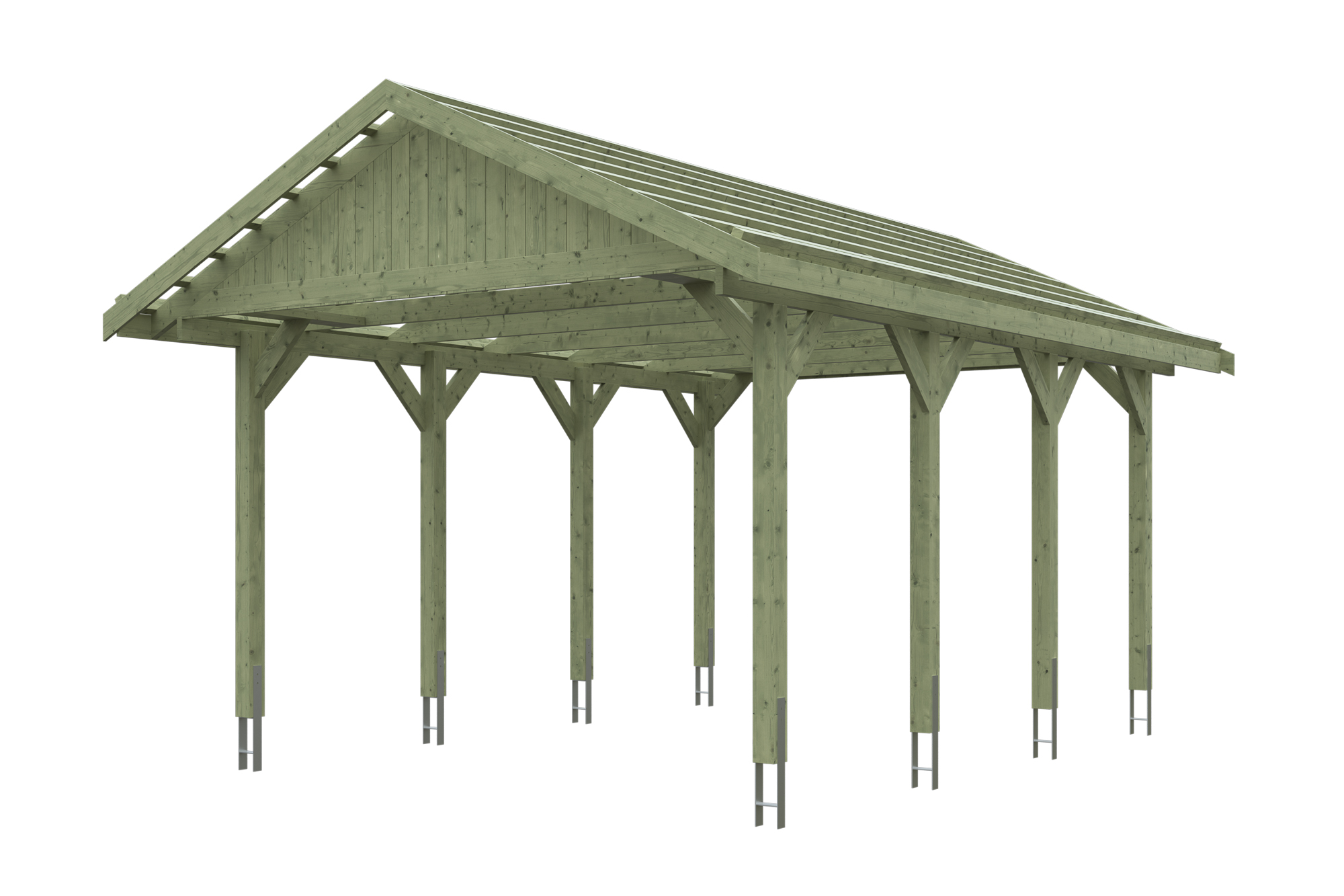 Produktbild: Carport Wallgau 430 x 600 cm, mit Dachlatten, grün imprägniert