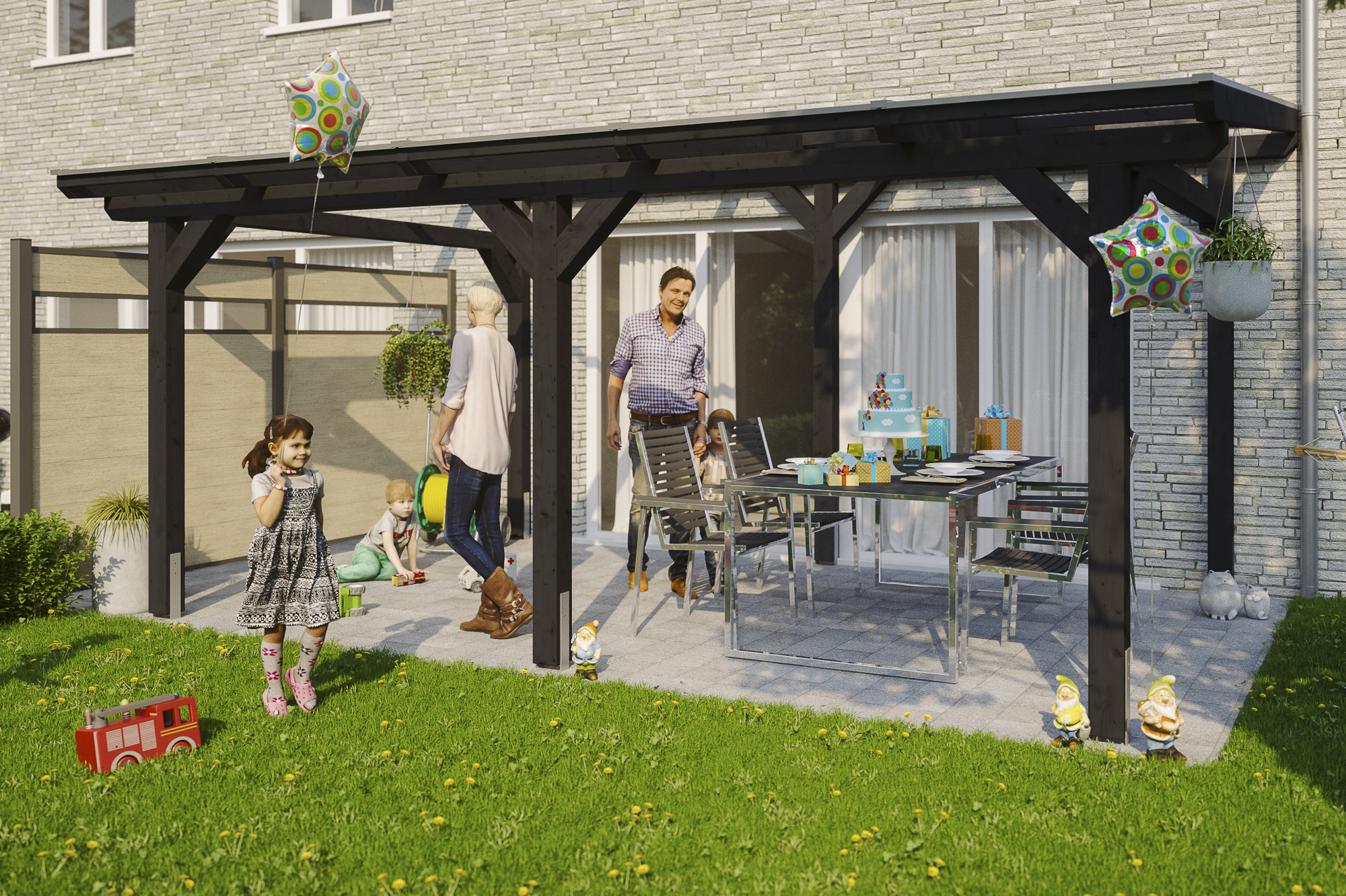 Ambientebild: Terrassenüberdachung Siena, Breite 541 cm, farblich behandelt in anthrazit