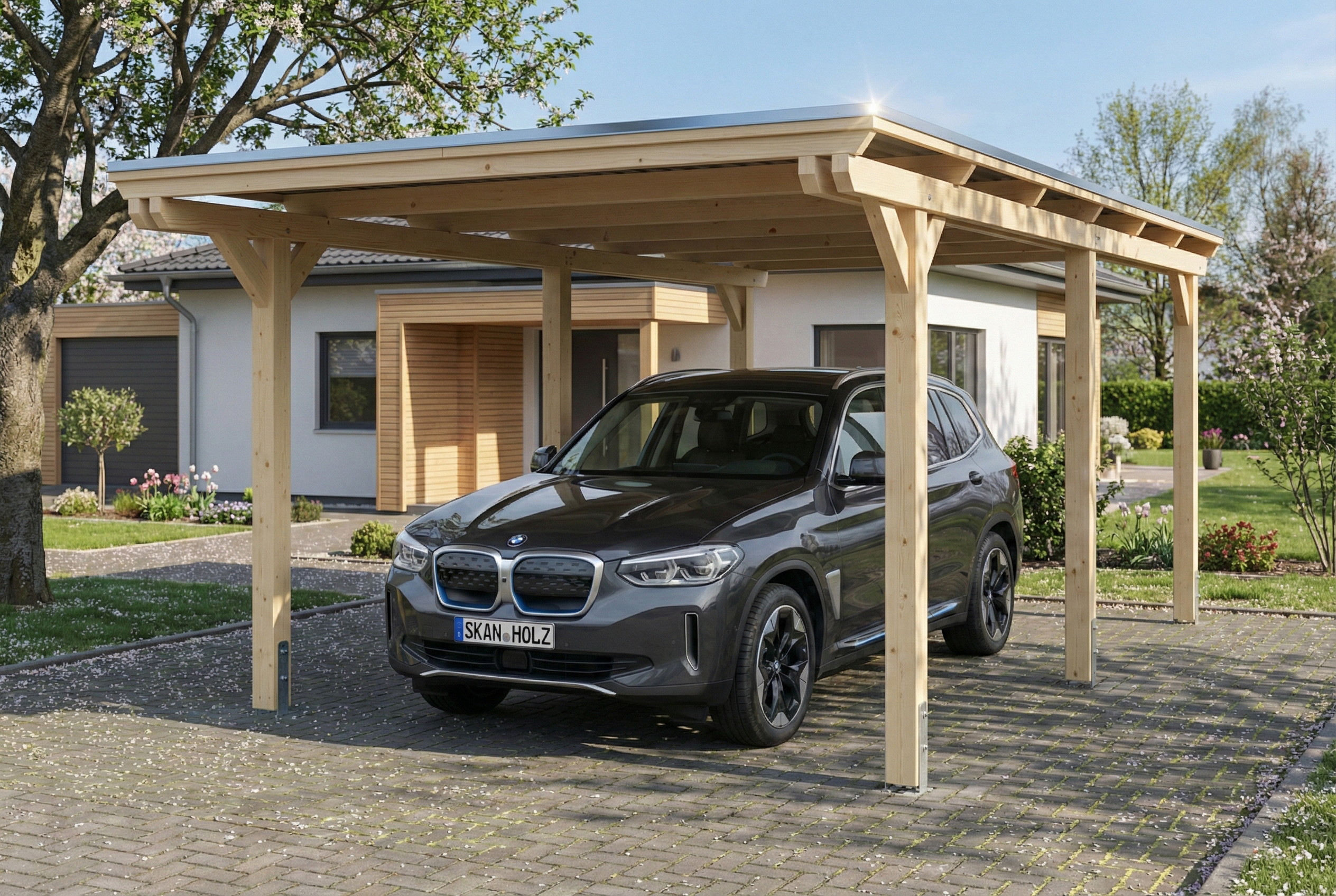 Carport Emsland 340 x 604 cm, Stahl-Dachplatten mit Antikondensvlies, natur