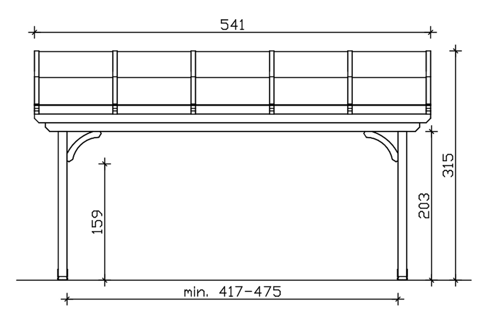 Terrace roof Verona 541 x 339 cm, glulam, white