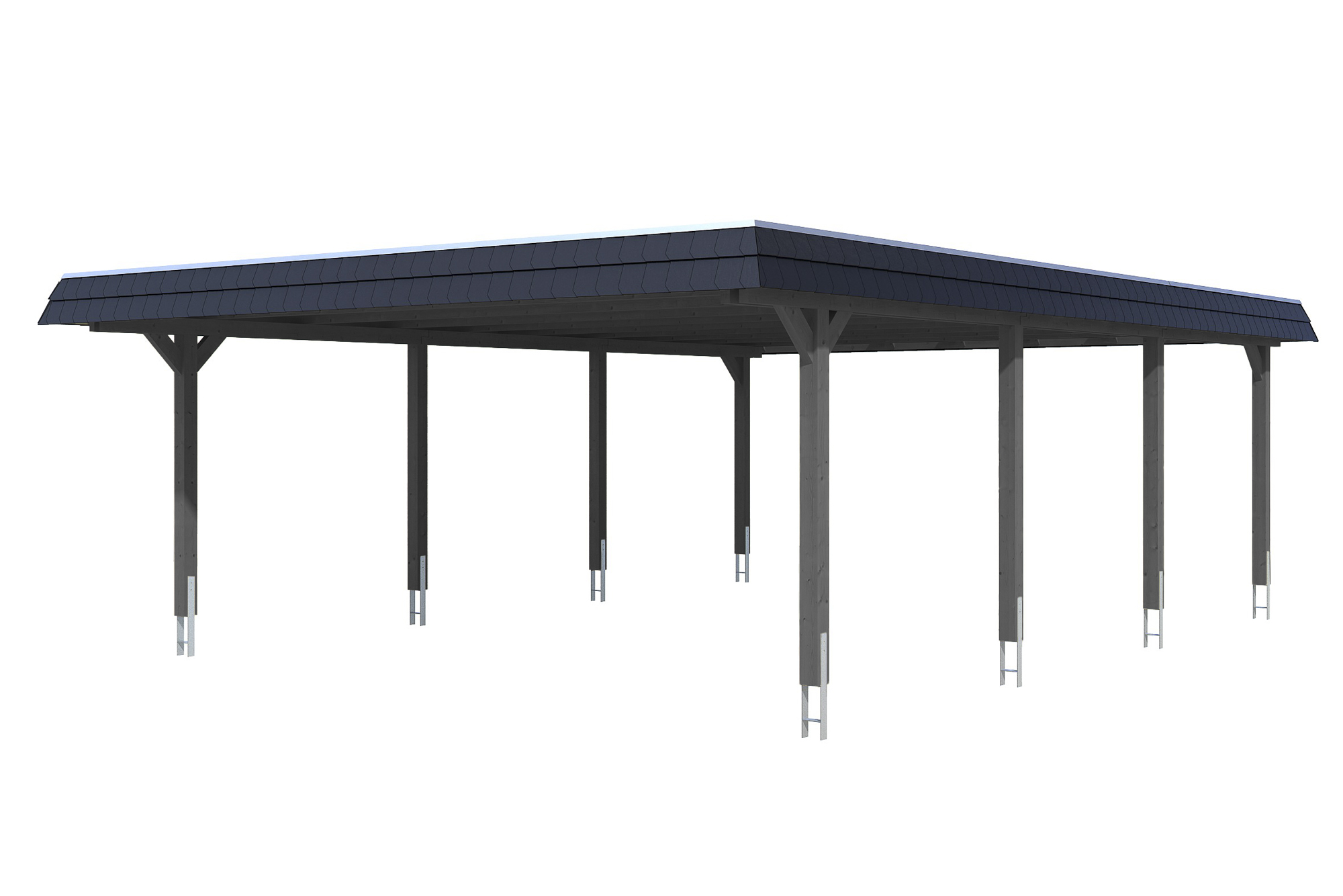 Produktbild: Carport Wendland 630 x 879 cm, mit schwarzer Blende, farblich behandelt in schiefergrau